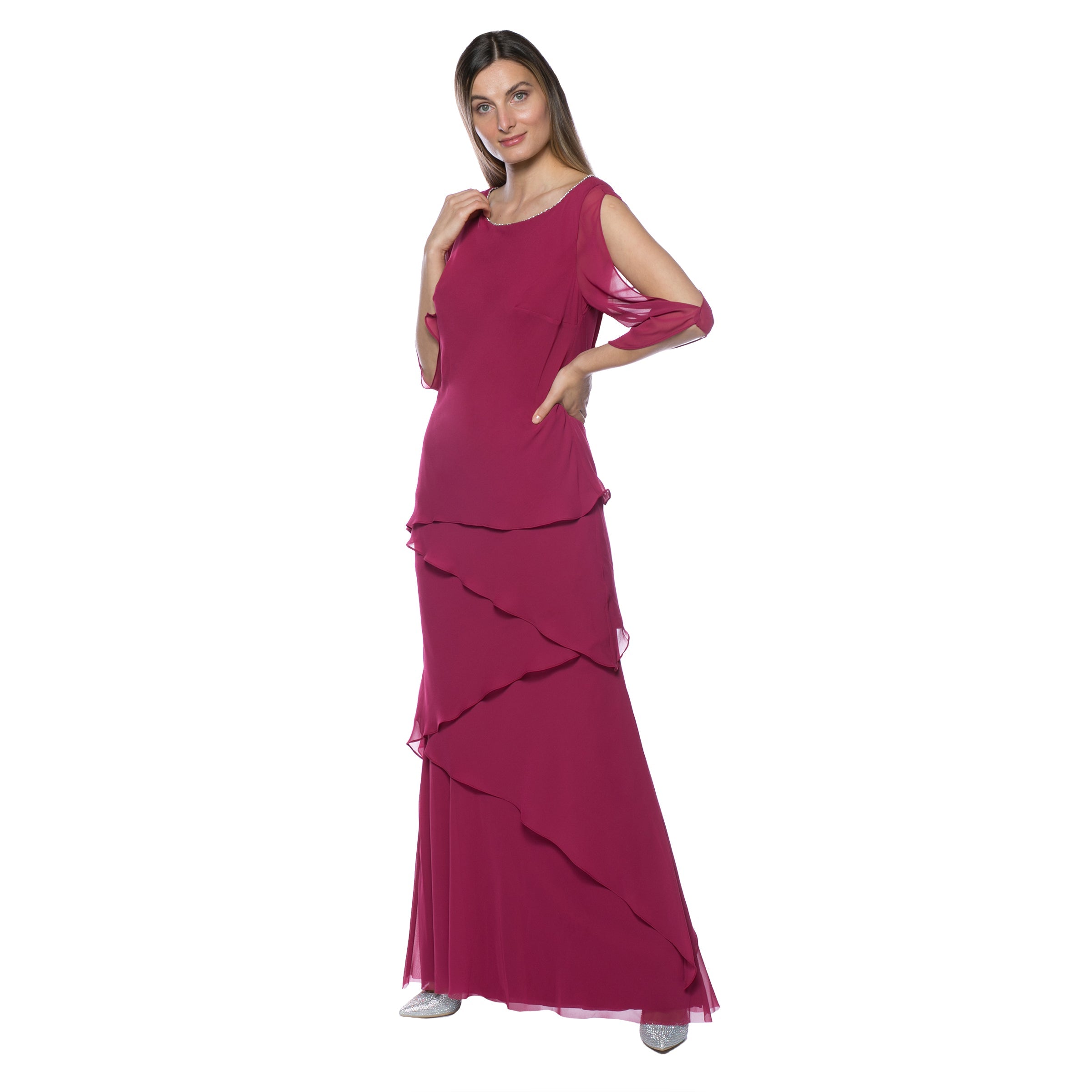 Marina Long Chiffon Tiered Dress