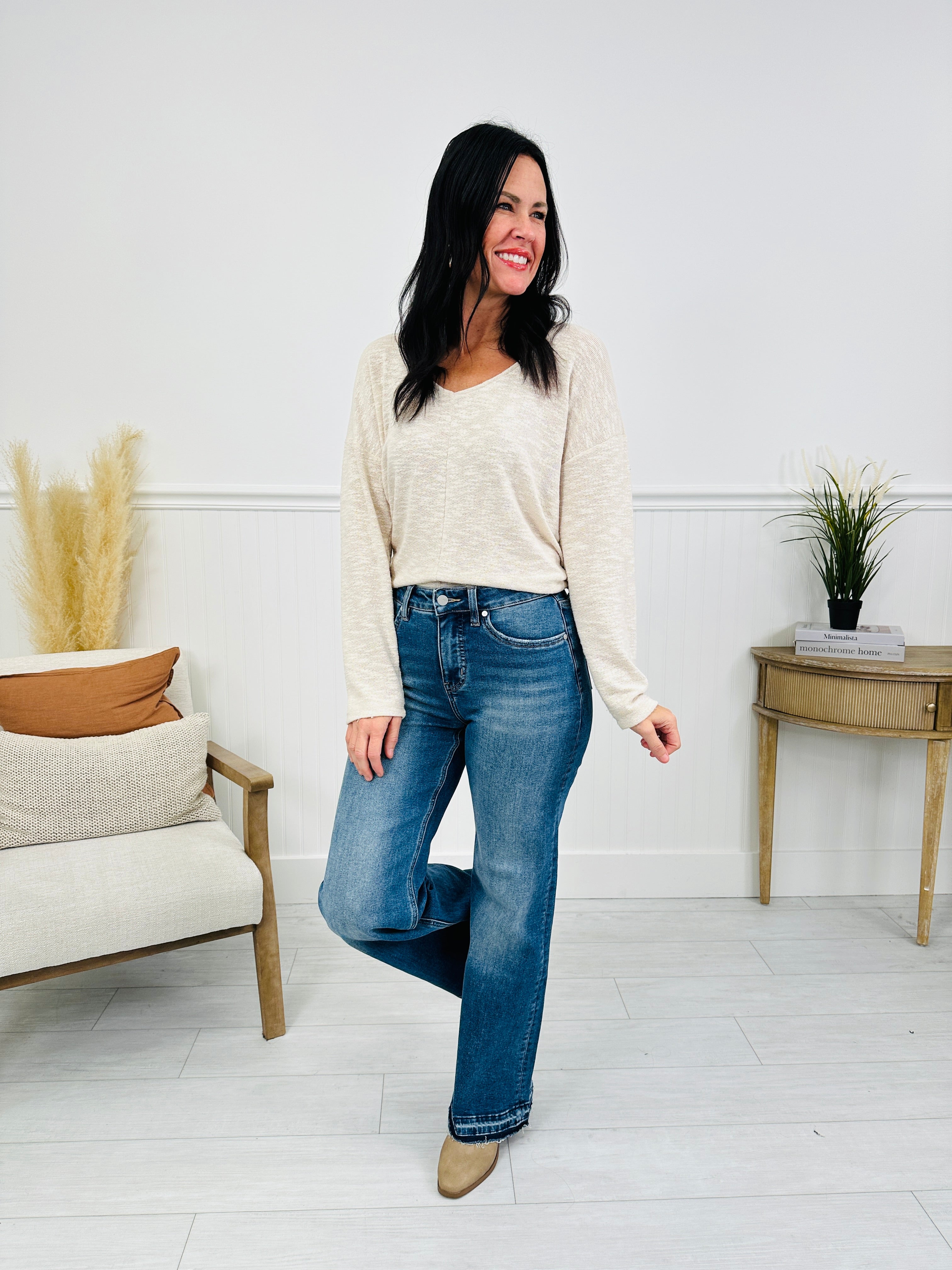 Effortless Release Tummy Control Wide Leg Release Hem Jeans