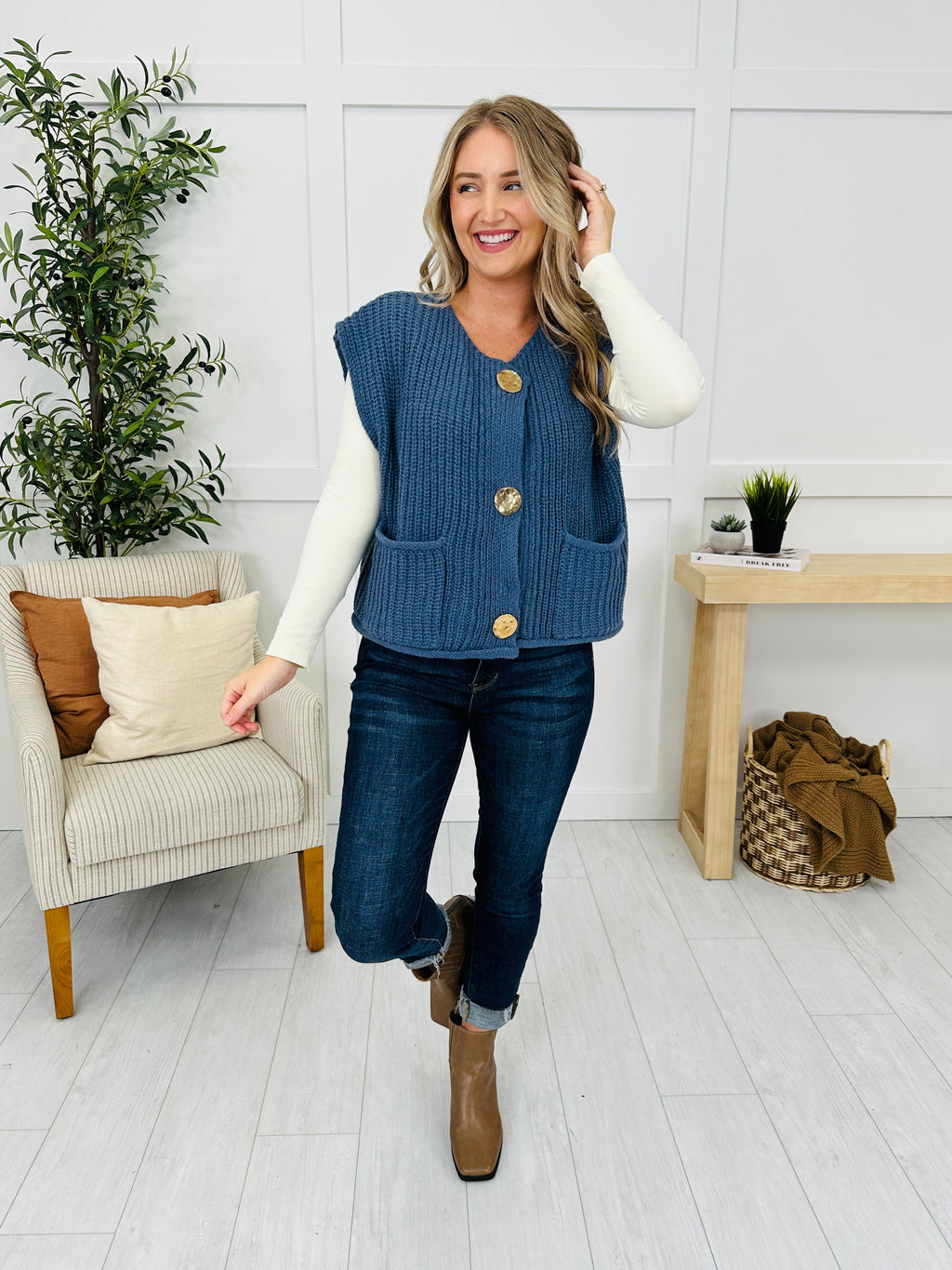 Held By The Thread Vest in Midnight Blue