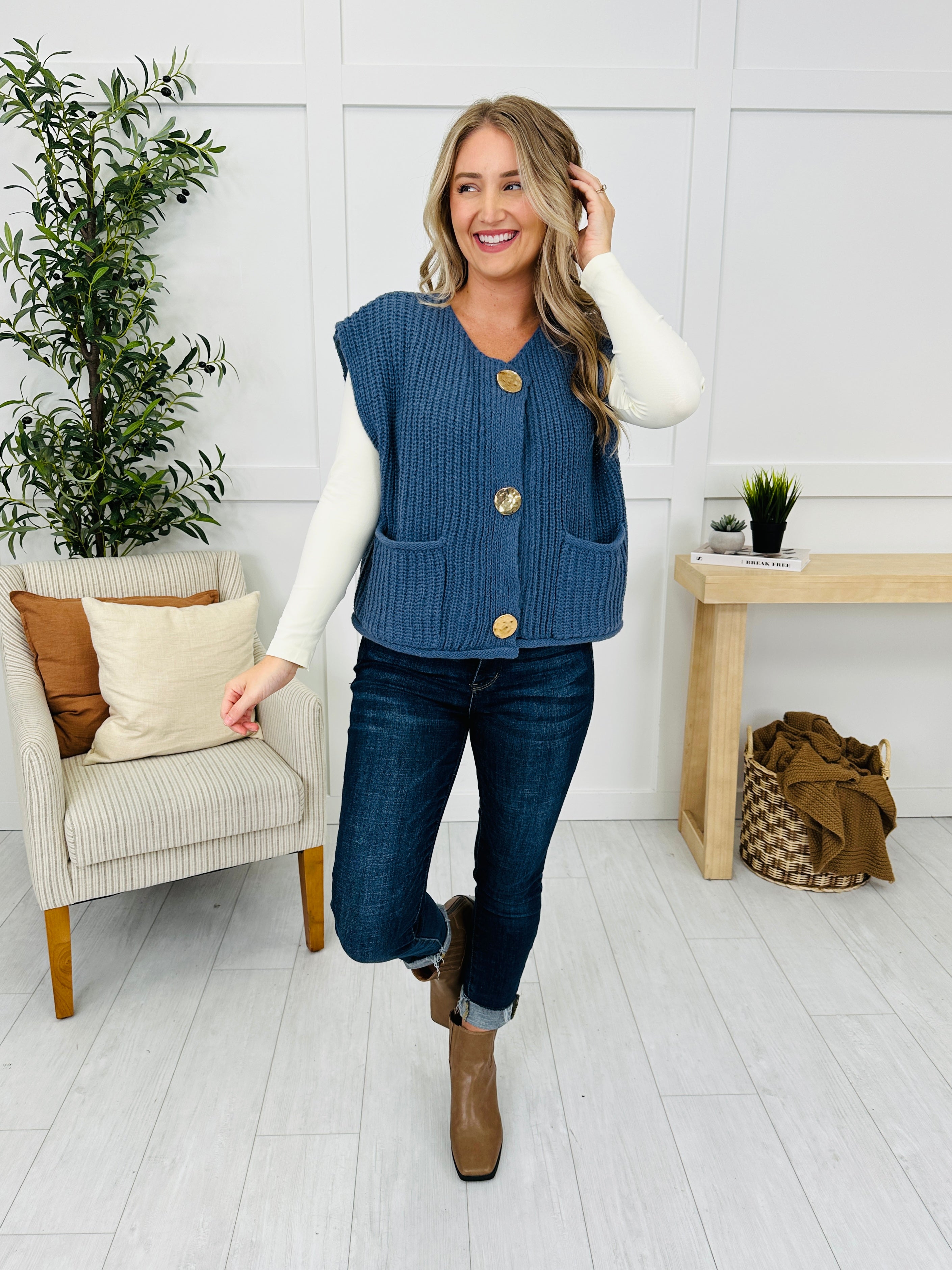 Held By The Thread Vest in Midnight Blue