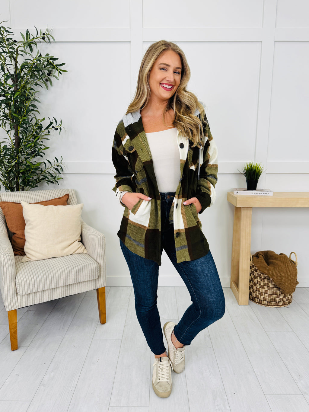 Cabin Whisper Shacket in Olive