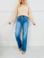 Go Into Detail Tummy Control Wide Leg Jeans