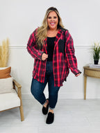 Falling For Flannel Hooded Shacket in Red