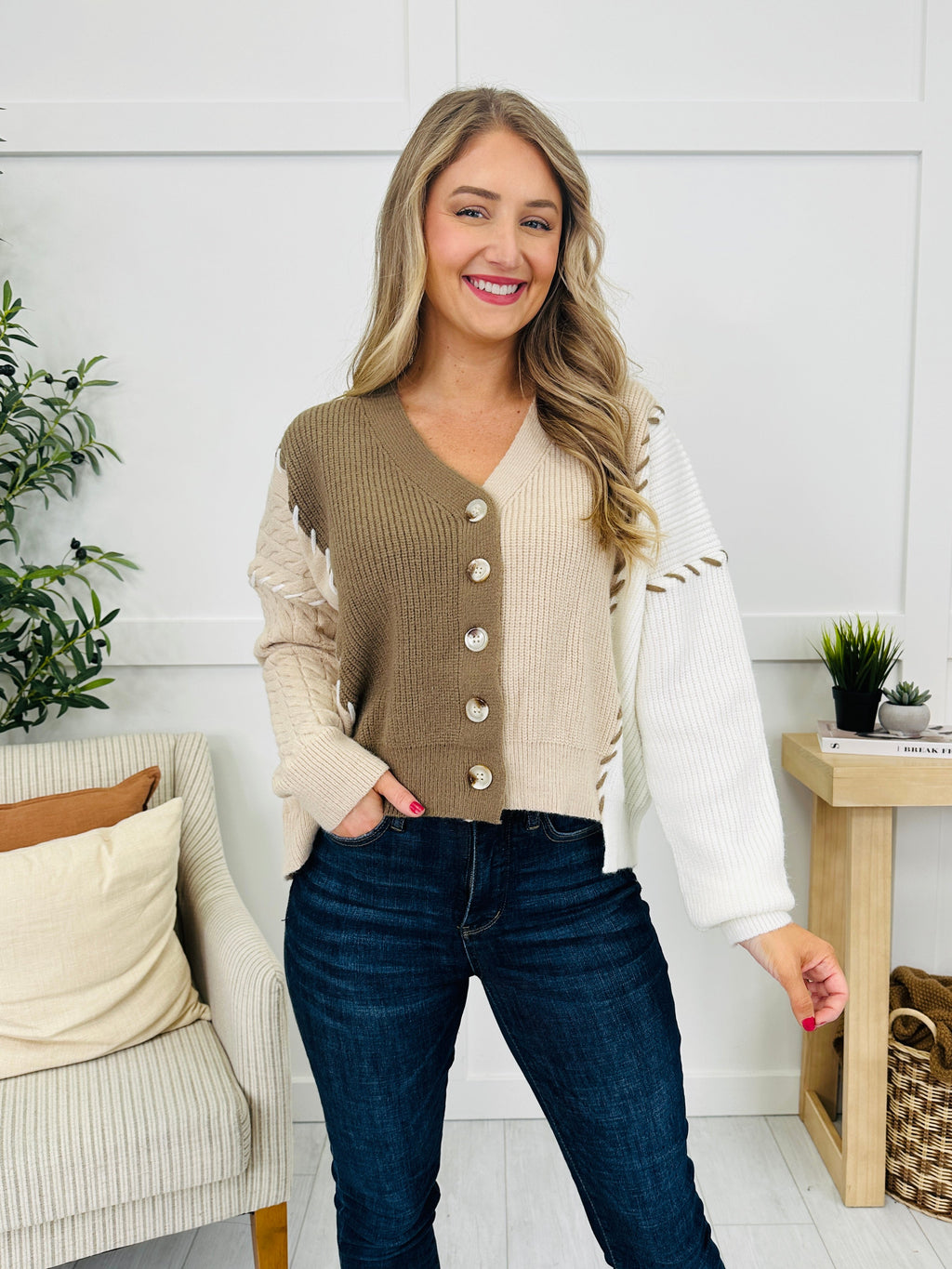 Side By Side Cardigan in Oatmeal/Mocha