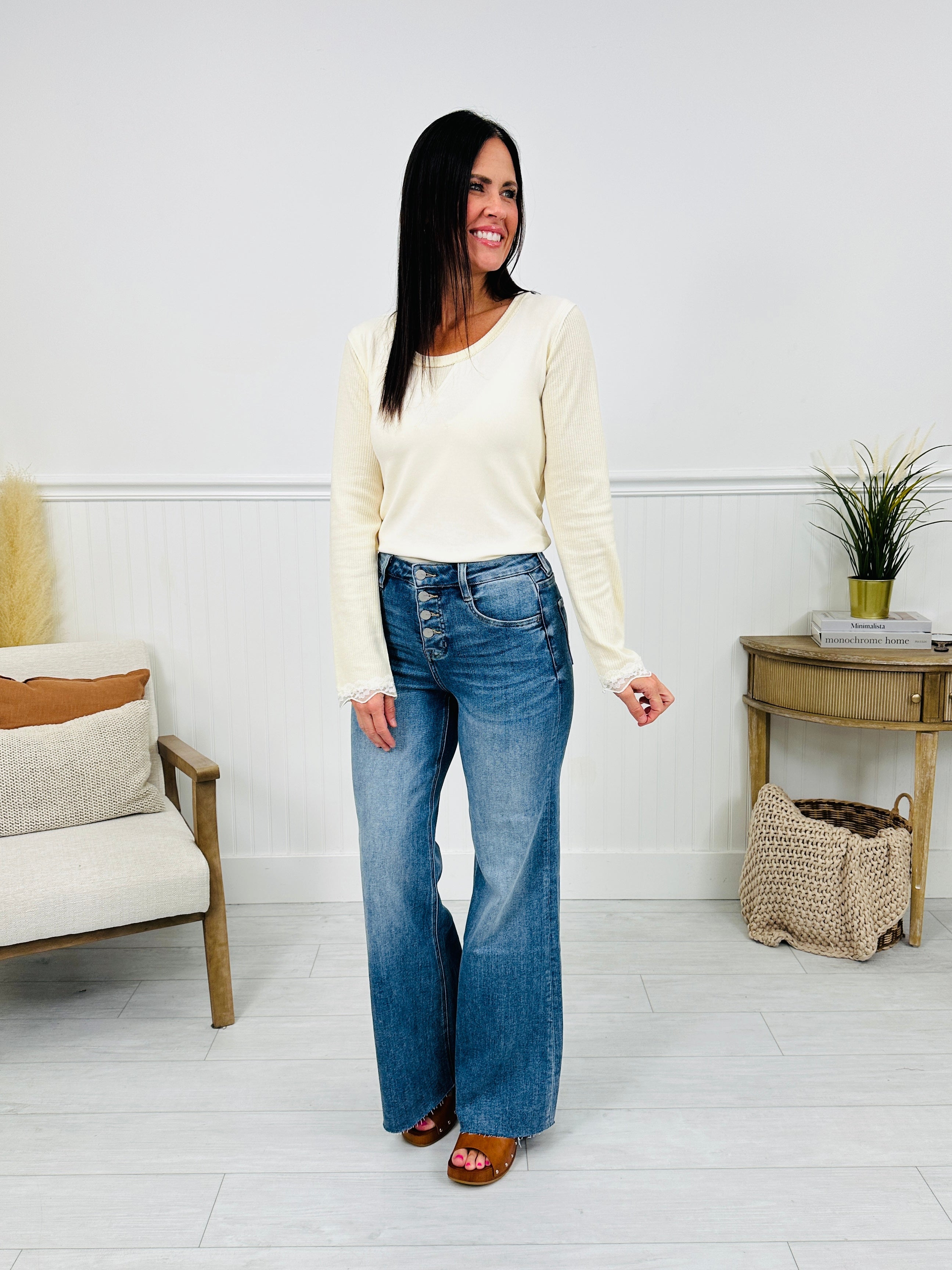 Push Your Buttons Tummy Control Wide Leg Jeans