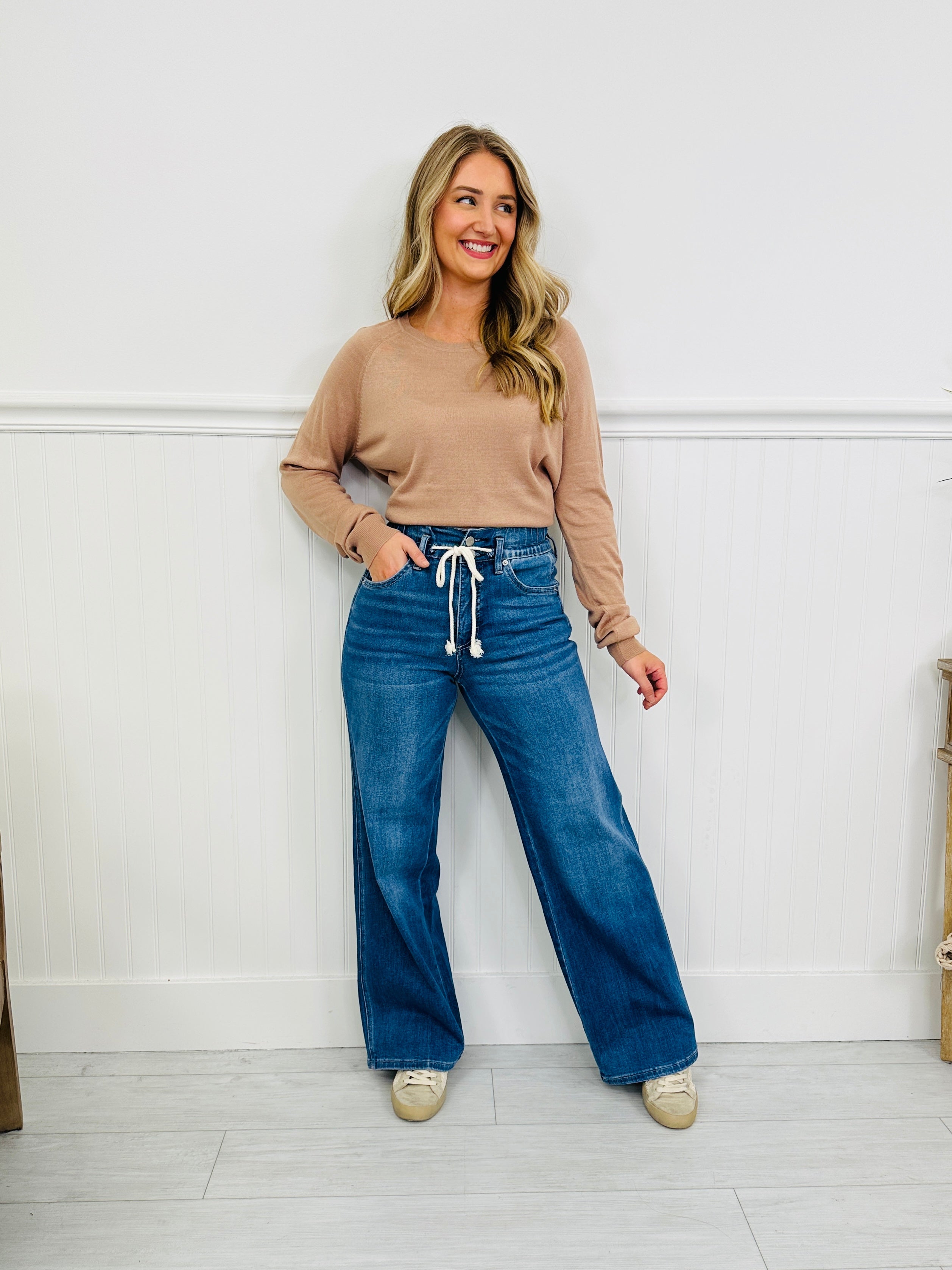 Off Duty Tummy Control Wide Leg Drawstring Jeans
