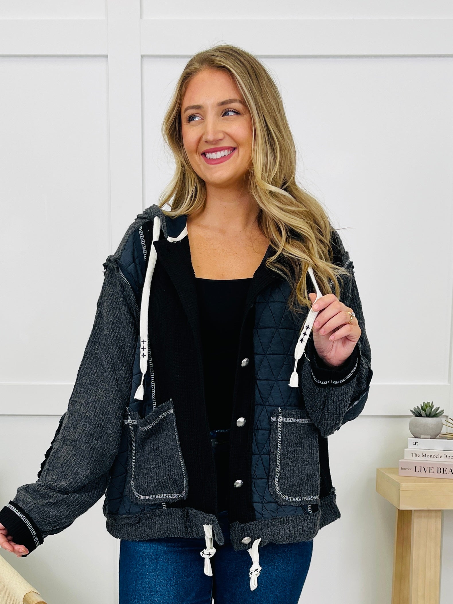 Spoke In Stitches Cardigan in Charcoal/Black