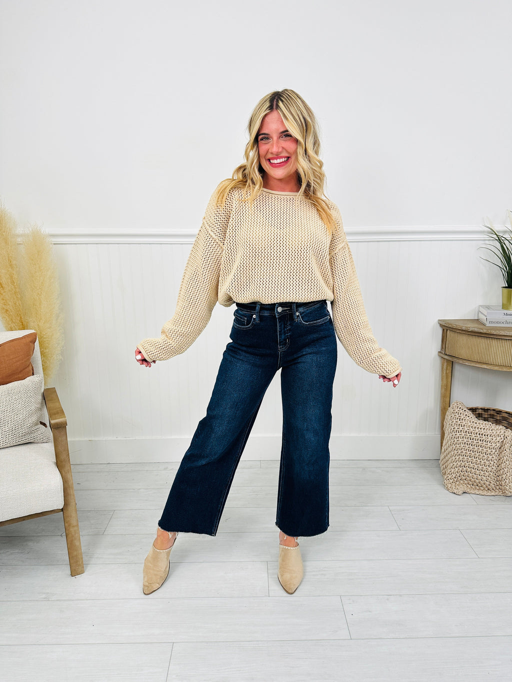 Fall Into Place Tummy Control Wide Leg Crop Jeans