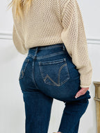 Fall Into Place Tummy Control Wide Leg Crop Jeans