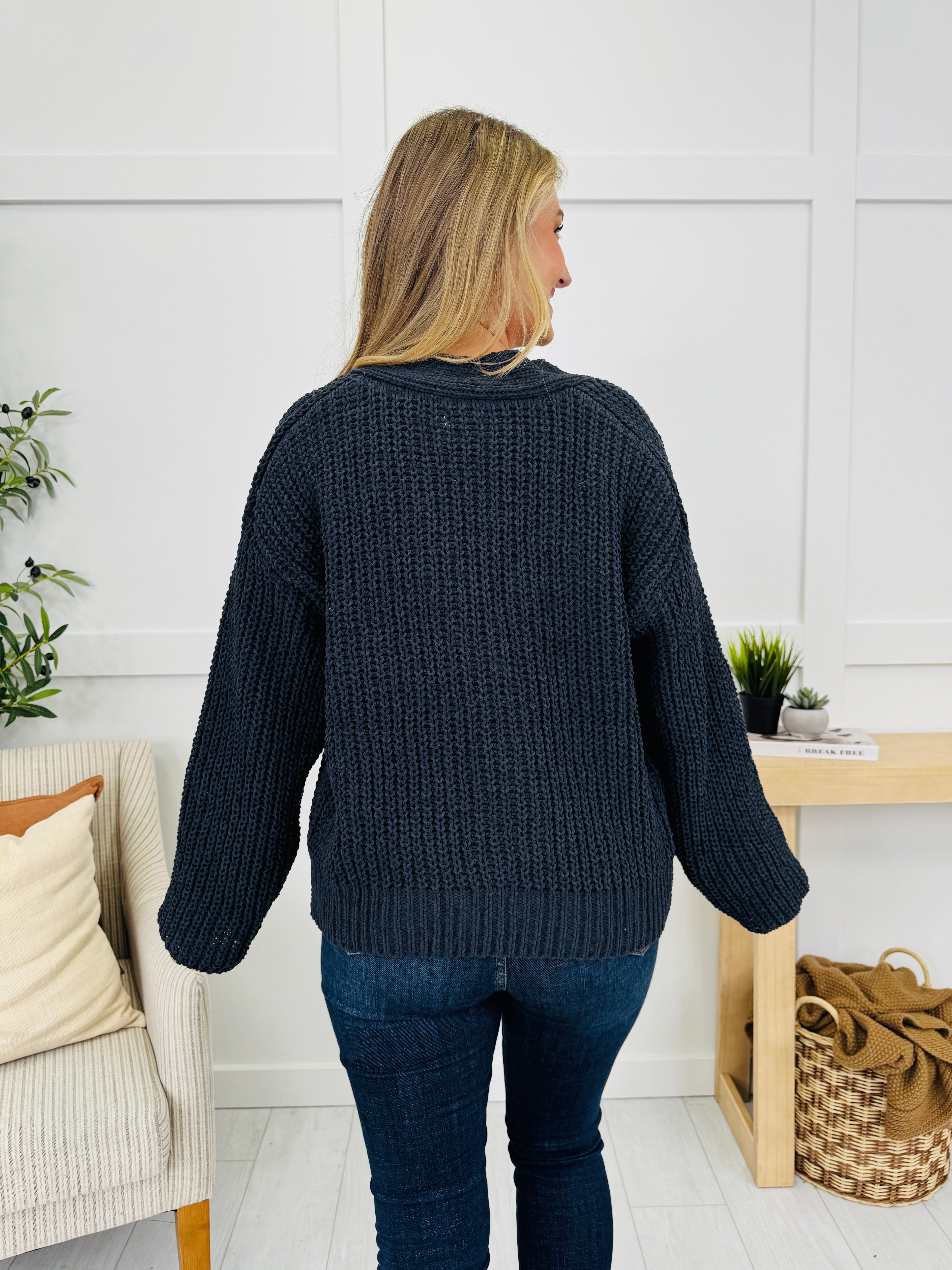 Bloom Where Buttoned Cardigan in Ink Charcoal