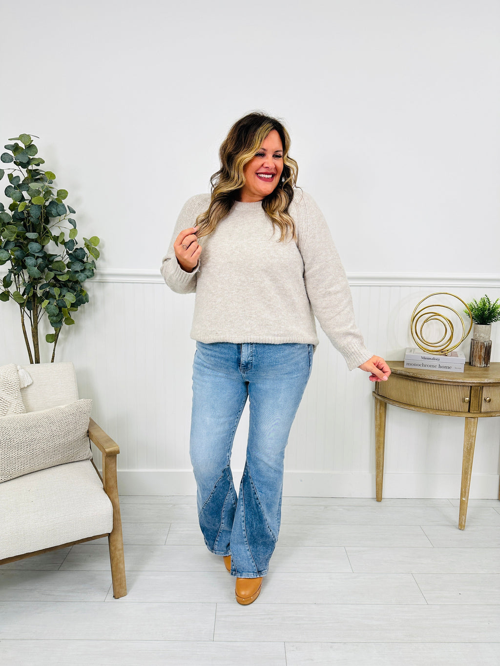 Two Tone Trend Tummy Control Flare Jeans