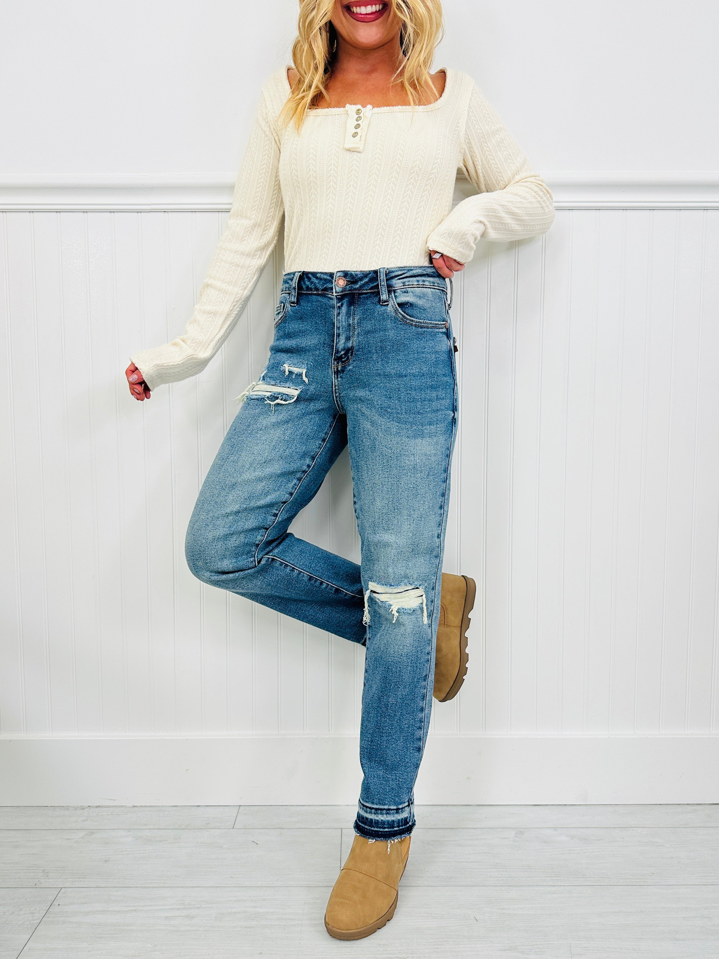 Judy Blue Patch & Release Boyfriend Jeans