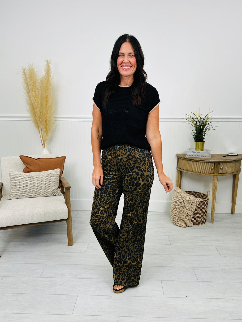 Judy Blue Walk On The Wild Side Retro Wide Leg Leopard Jeans