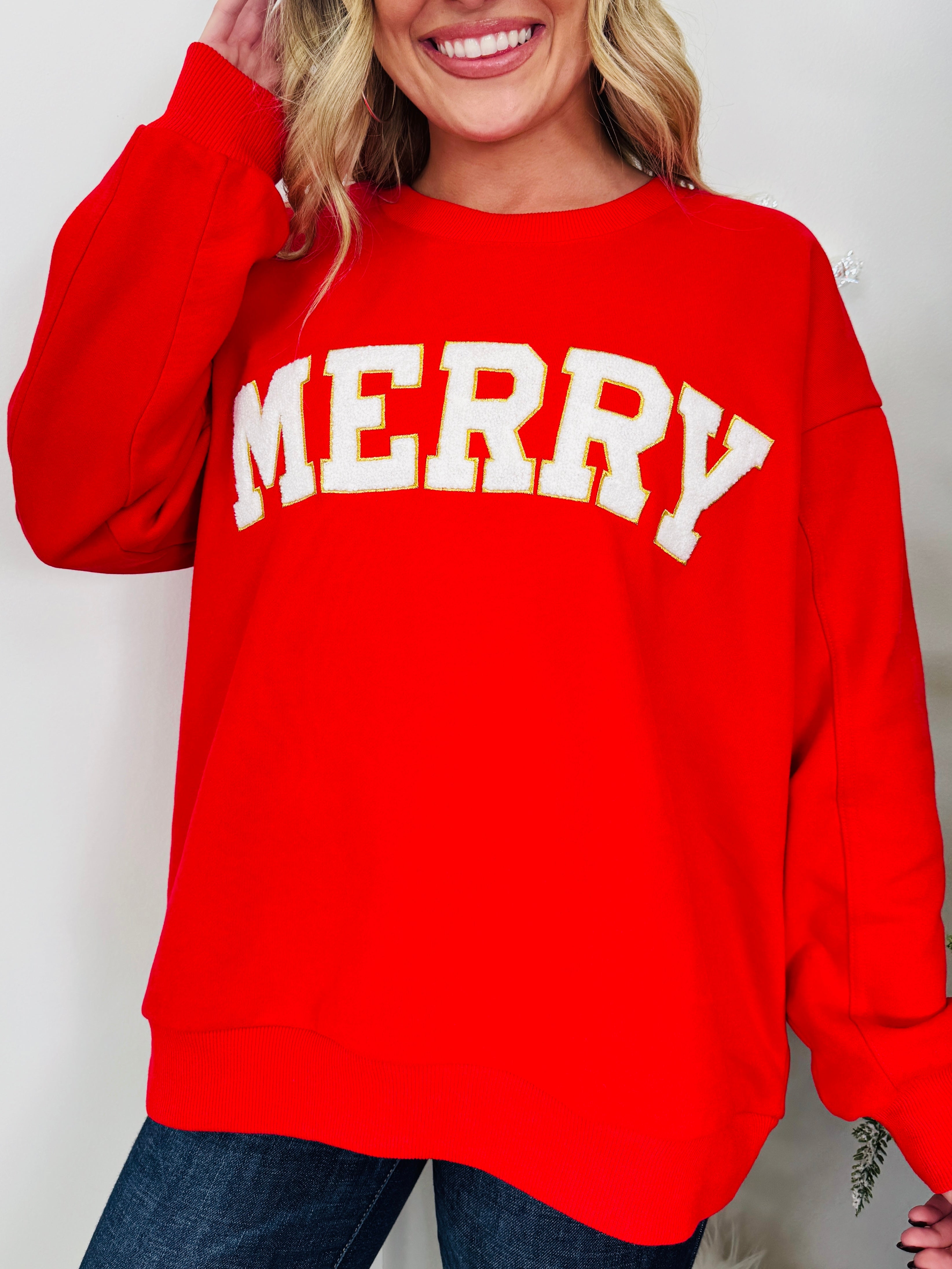 Merry Chenille Patch Crewneck Sweatshirt