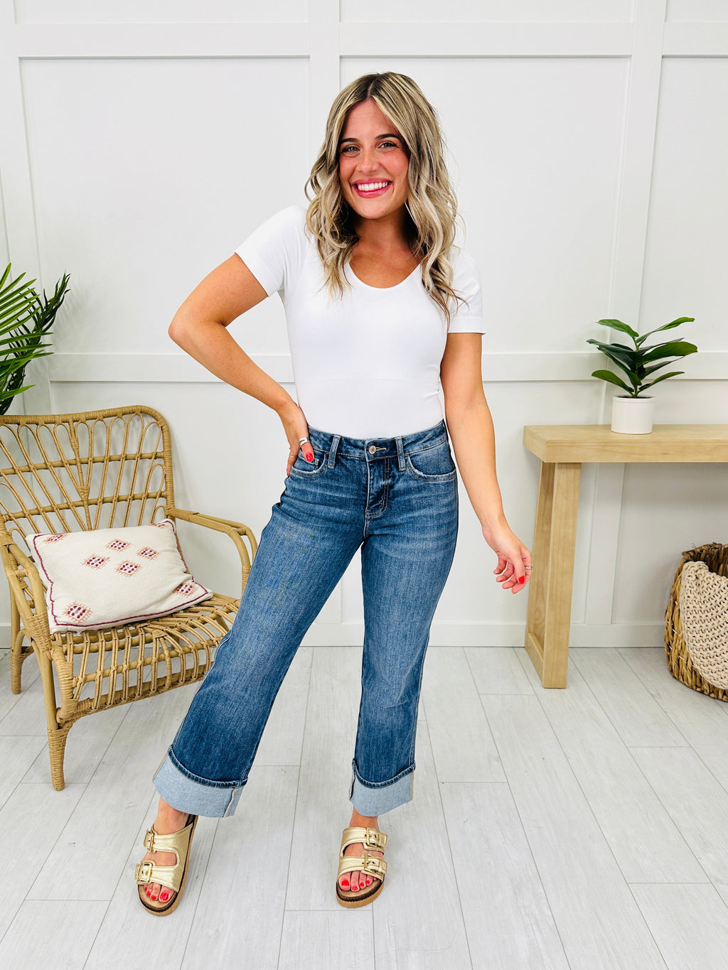 Change Your Tune Tummy Control Cropped Slim Wide Leg Jeans