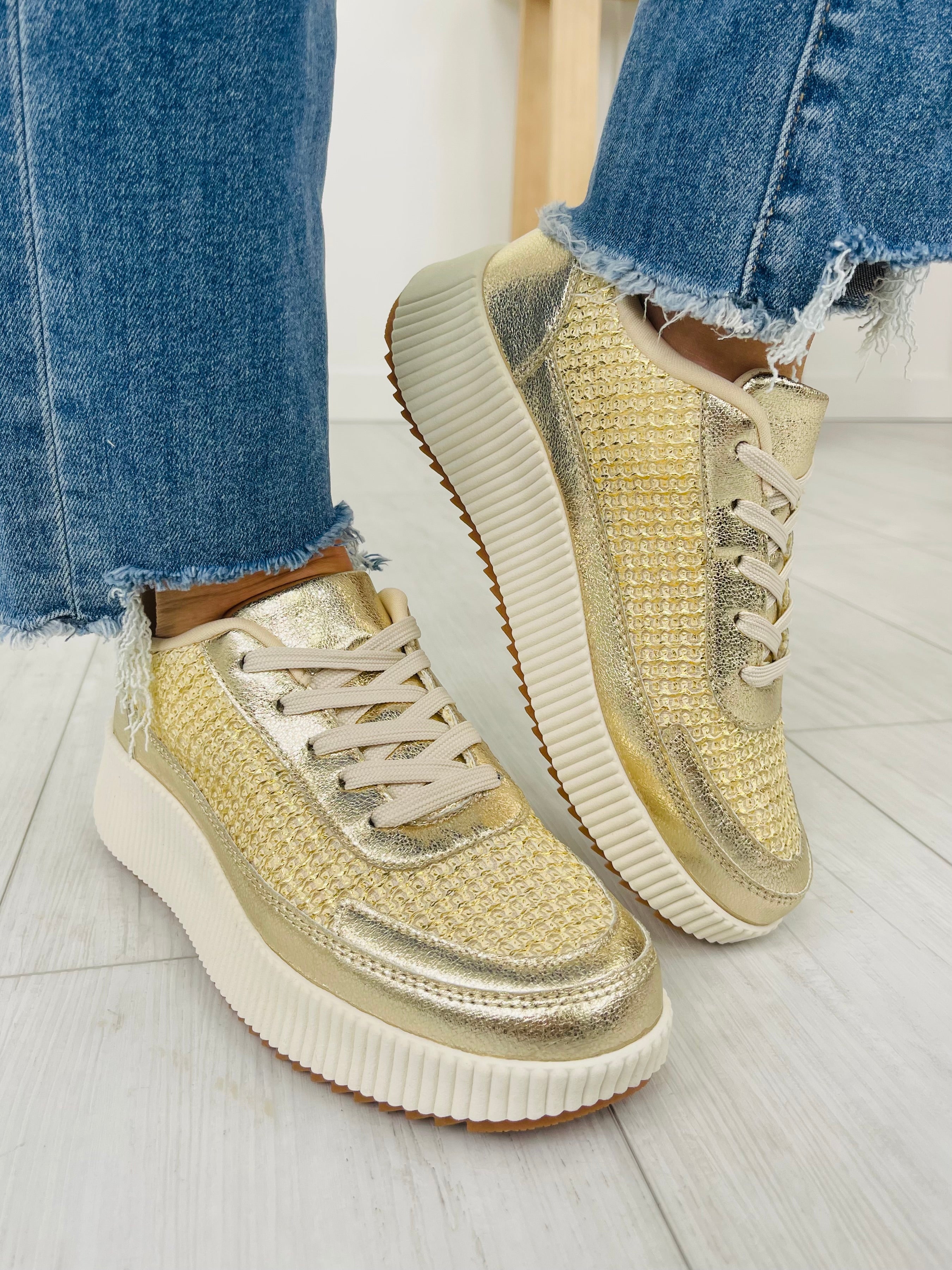 Tread The Line Sneakers in Gold