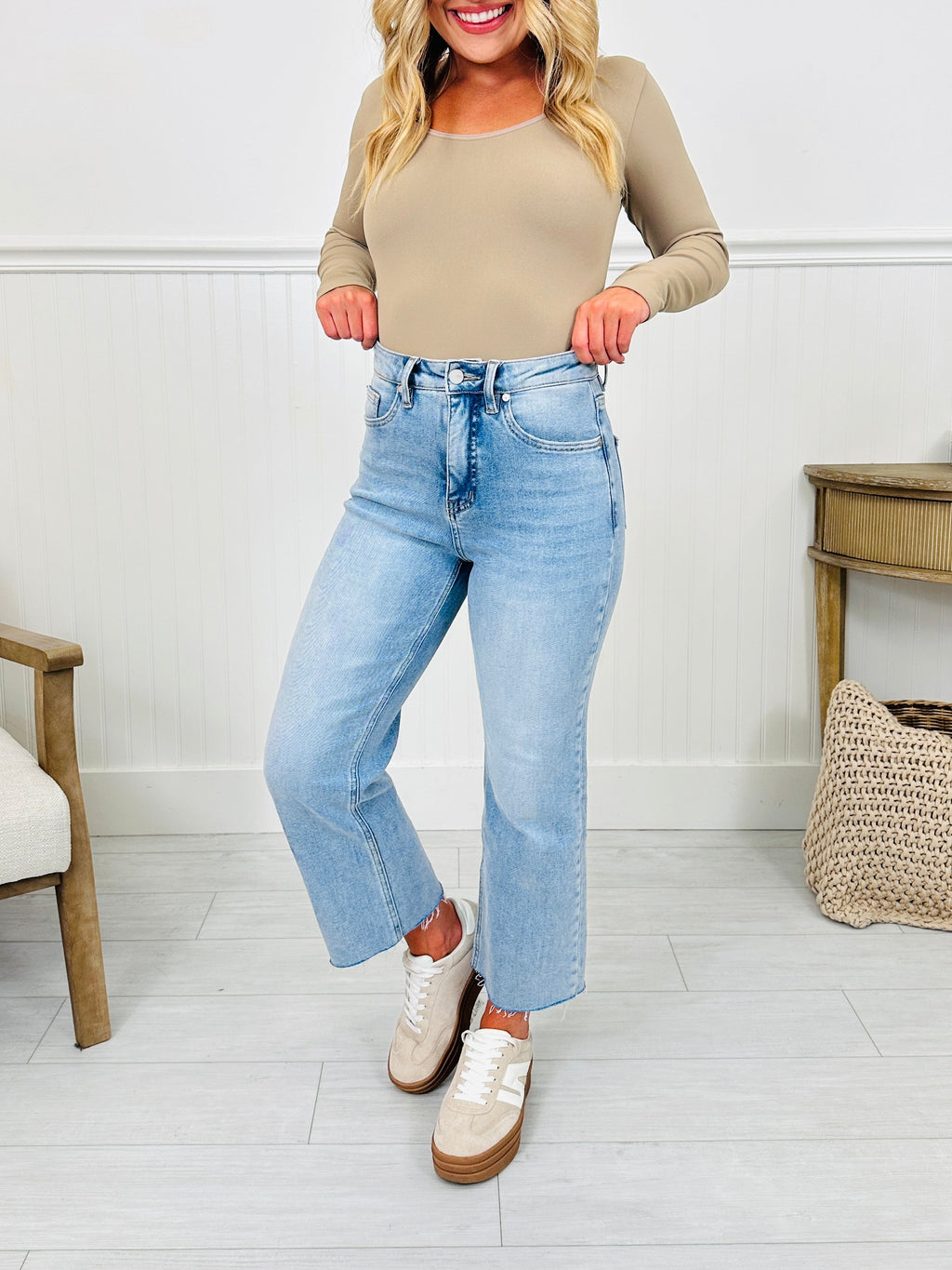 Along For The Ride Wide Leg Cropped Jeans With Tummy Control