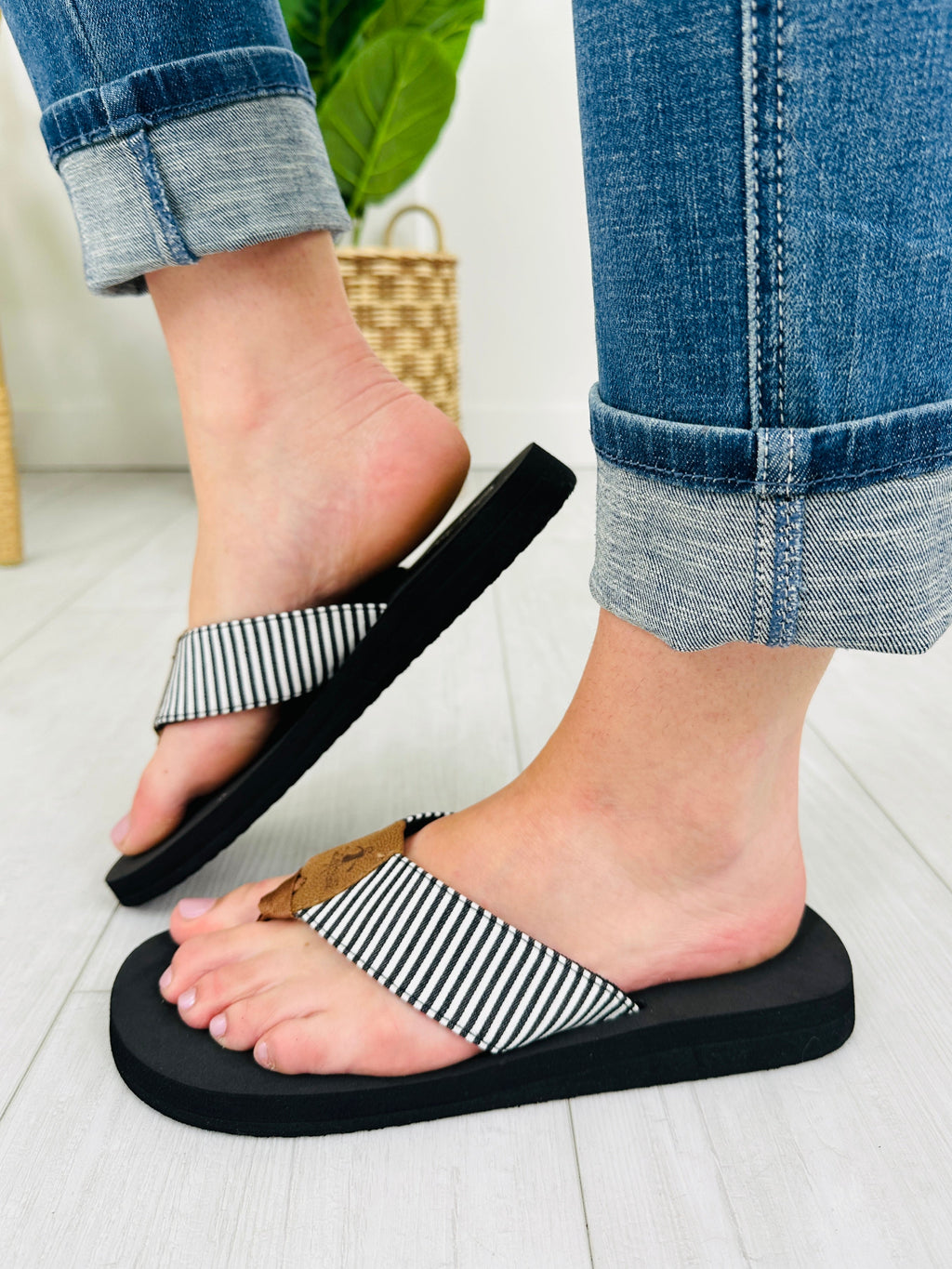 Sea The Stripes Flip Flops in Black