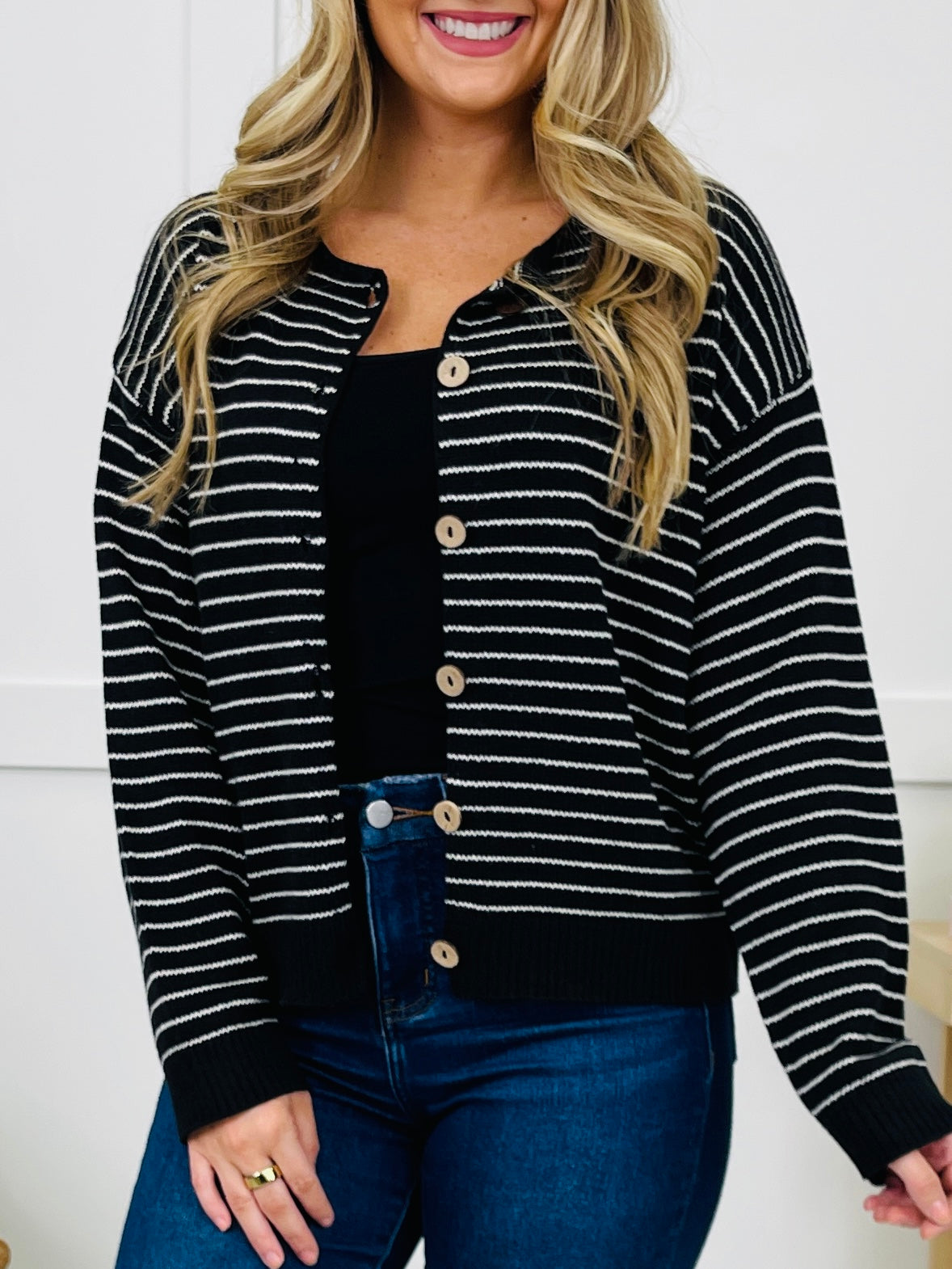 Polished In Stripes Cardigan in Black