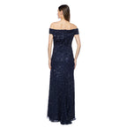 Marina Long Off Shoulder Formal Beaded Dress