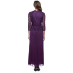 Marina Long 3/4 Sleeve Lace Bodice Formal Dress