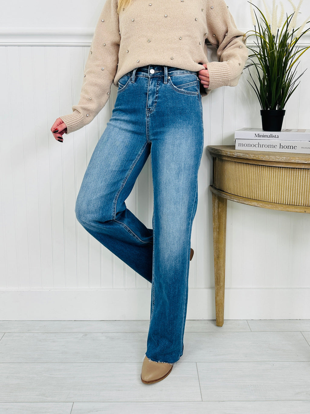 Go Into Detail Tummy Control Wide Leg Jeans