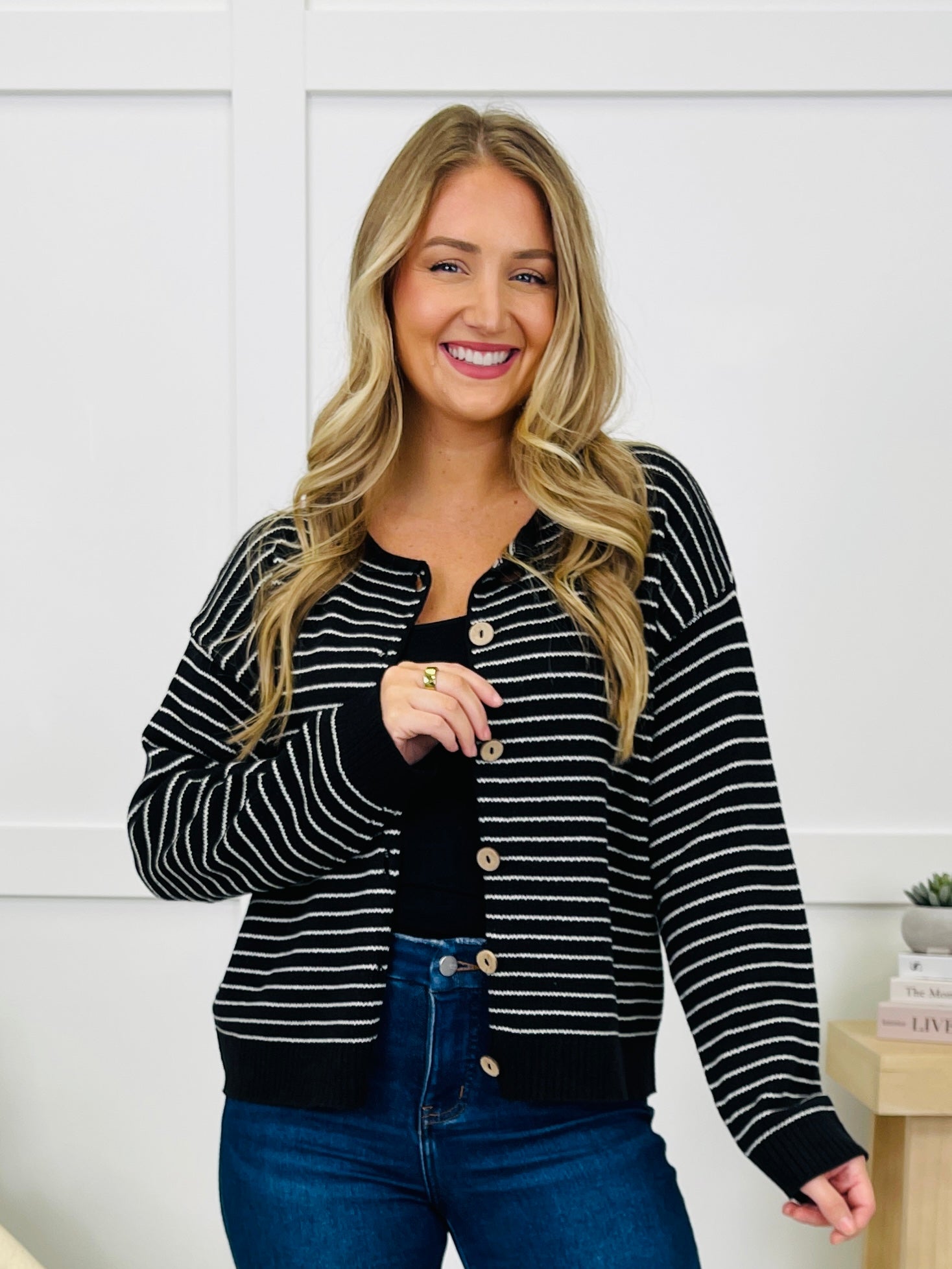 Polished In Stripes Cardigan in Black