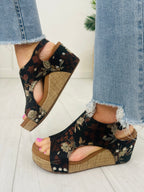 Naturally Elevated Wedges In Black Tan Floral