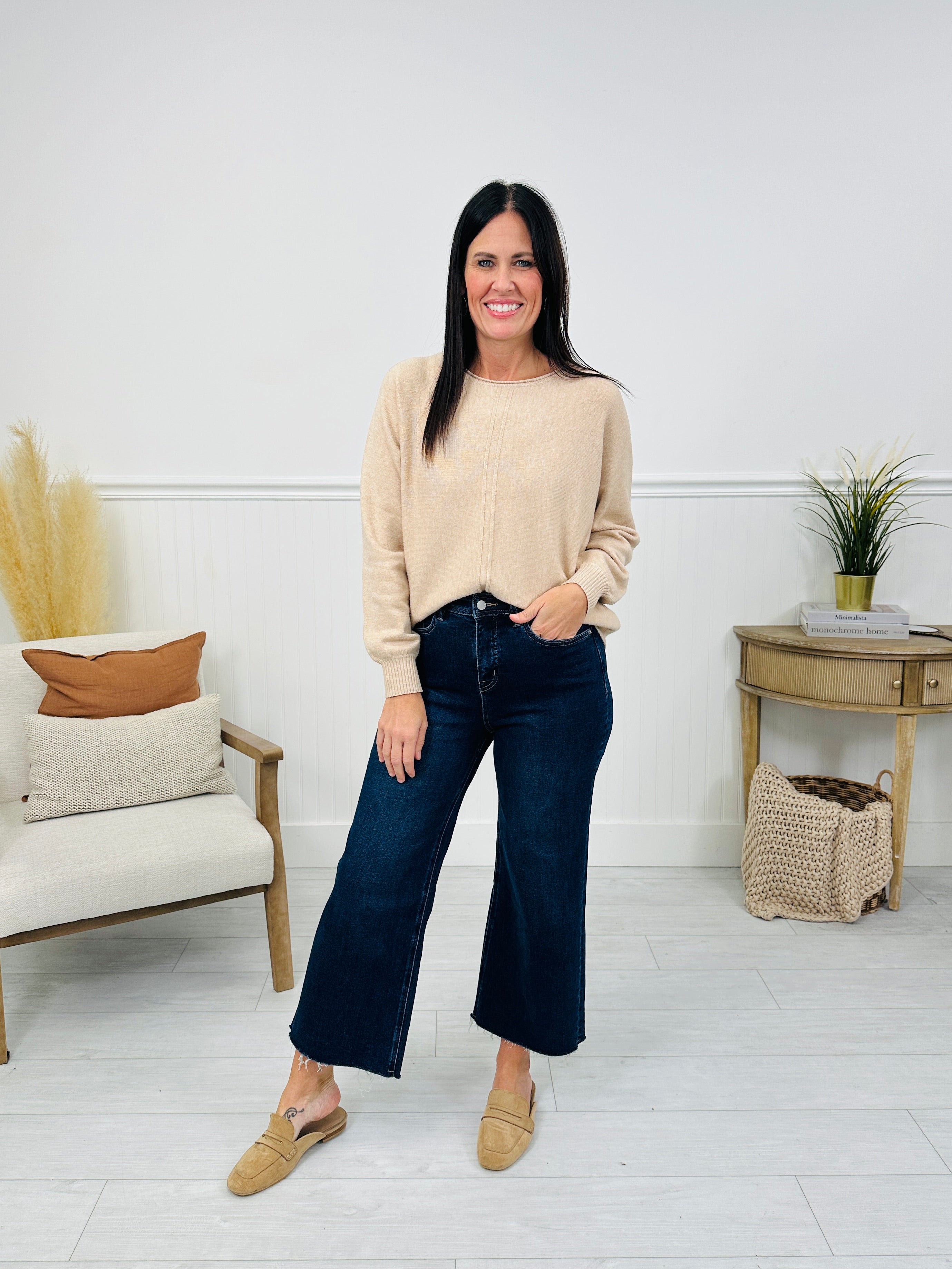 Fall Into Place Tummy Control Wide Leg Crop Jeans