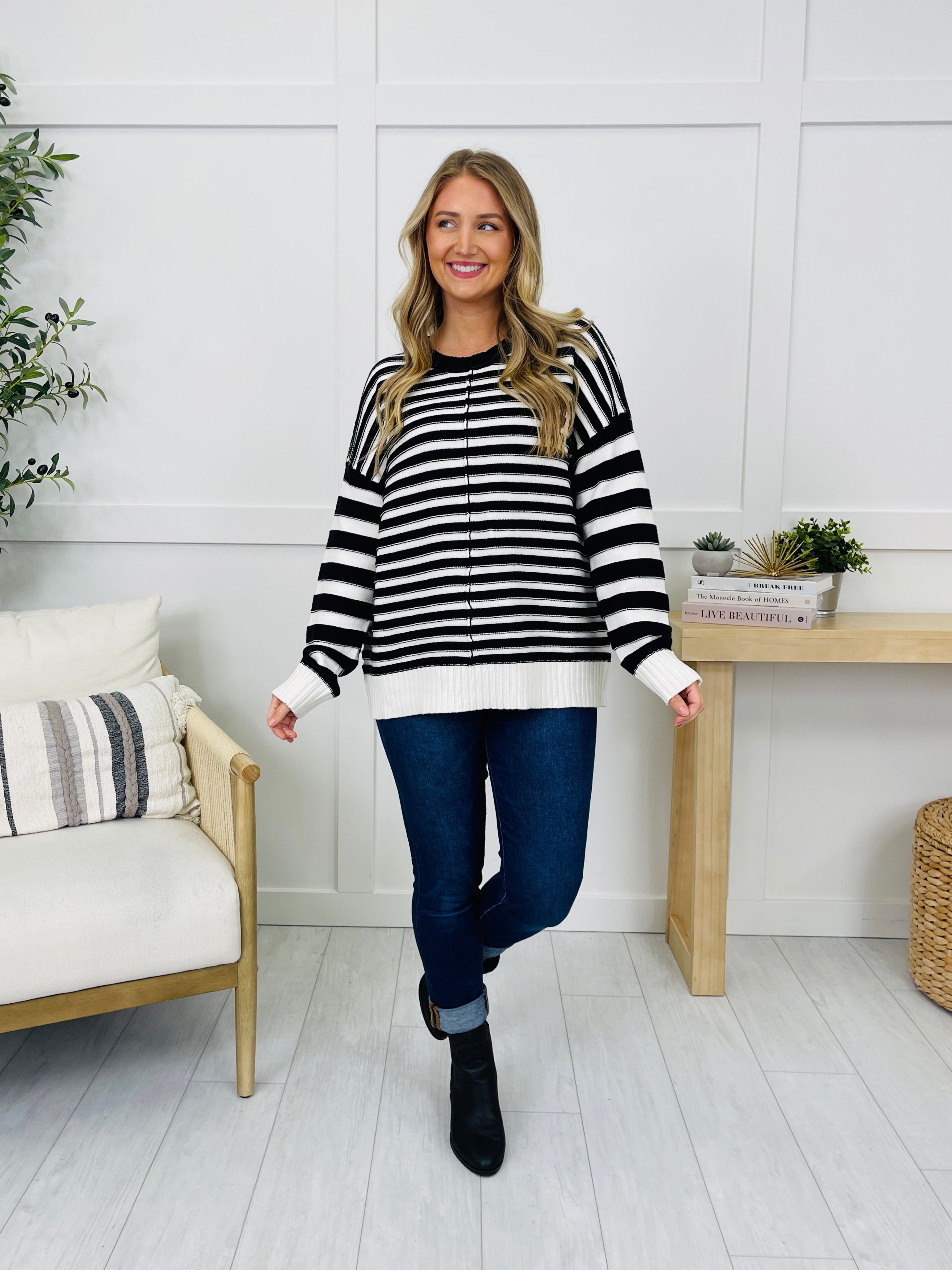 Stripe Shift Sweater in Black