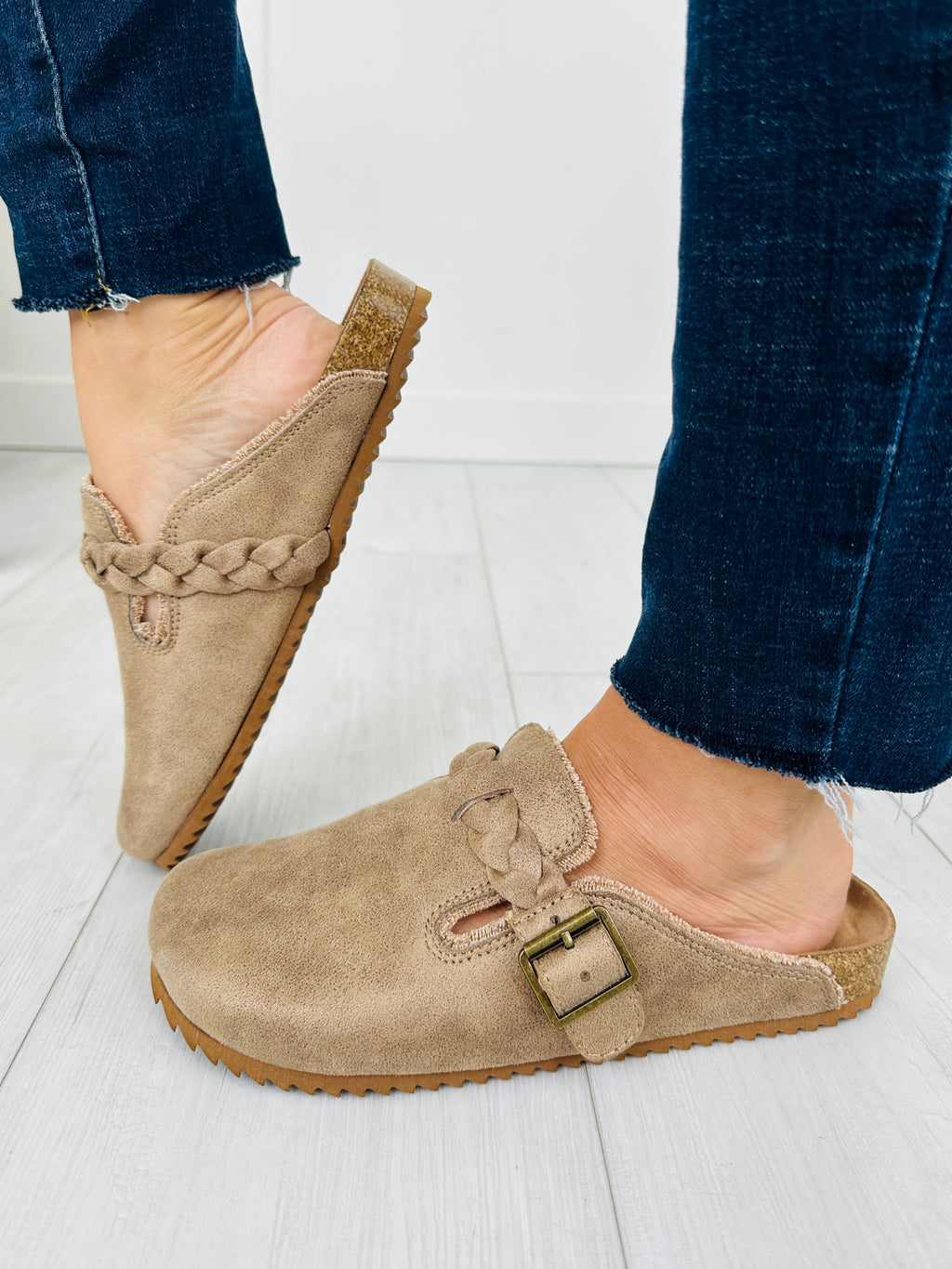 Buckle Blissed Clogs in Beige
