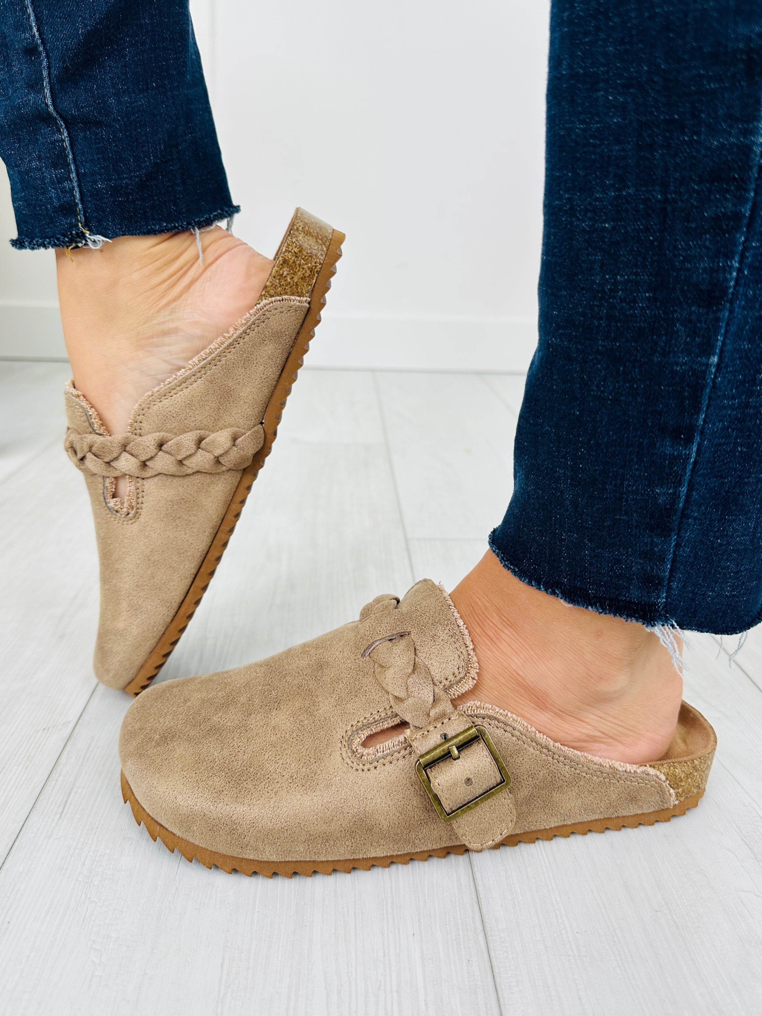 Buckle Blissed Clogs in Beige