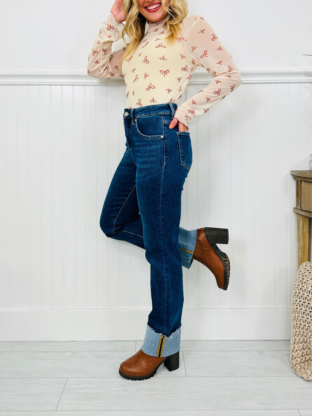 Stay Cuffed Tummy Control Mom Jeans