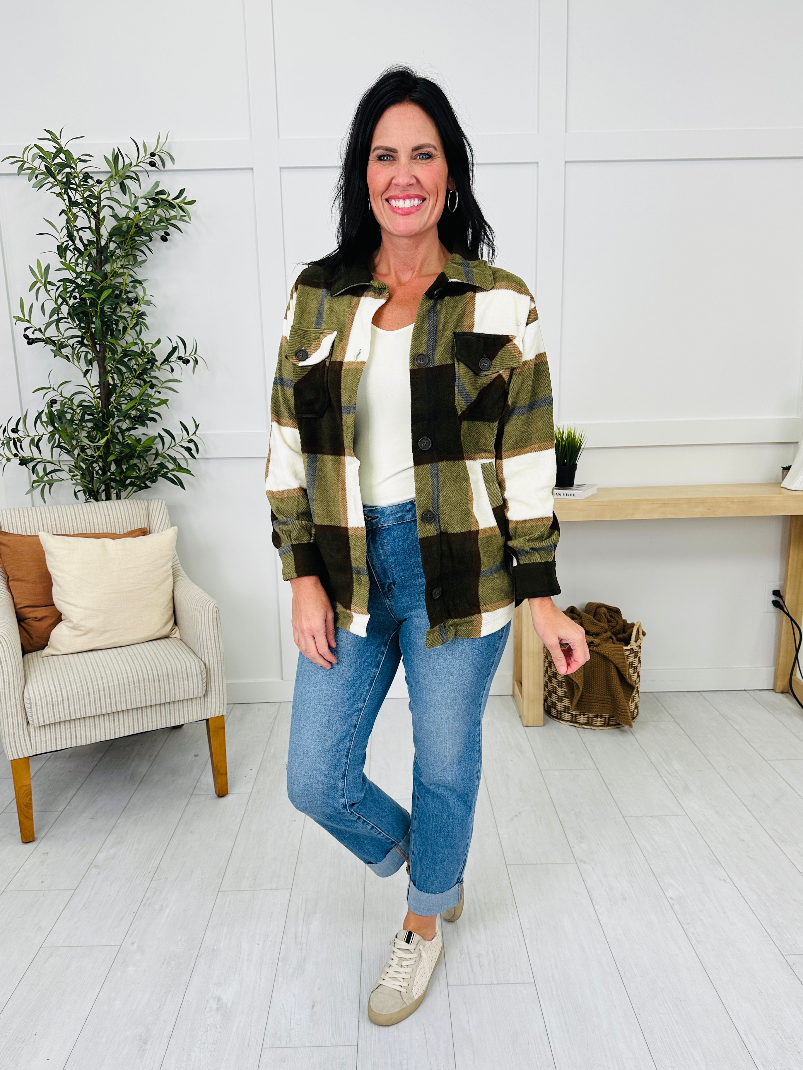 Rustic Runway Shacket in Olive