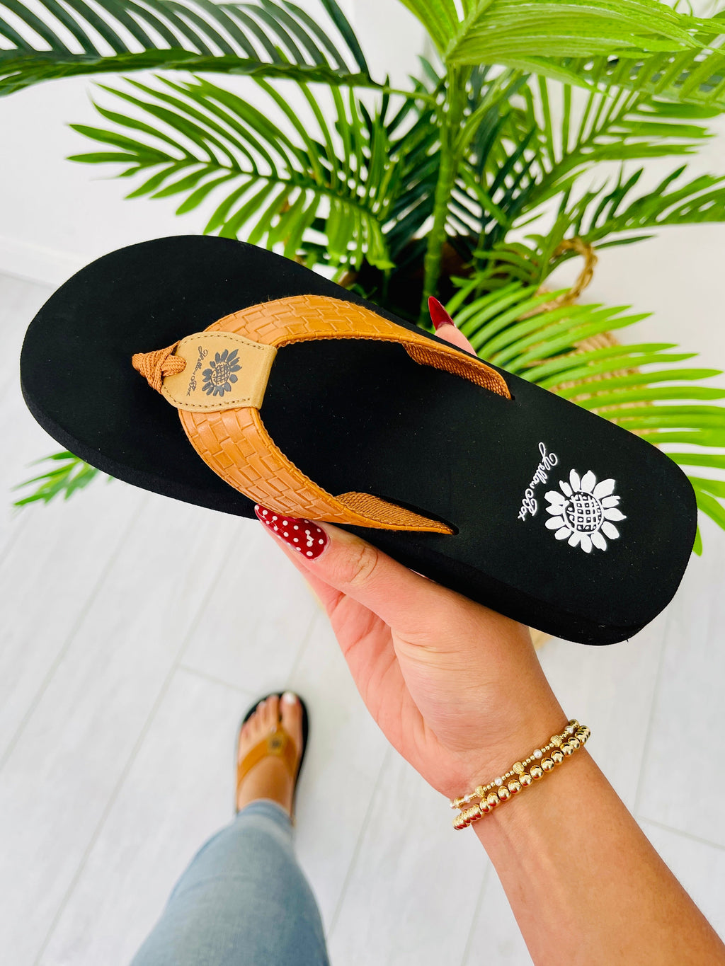 Beachside Bliss Flip Flops in Tan