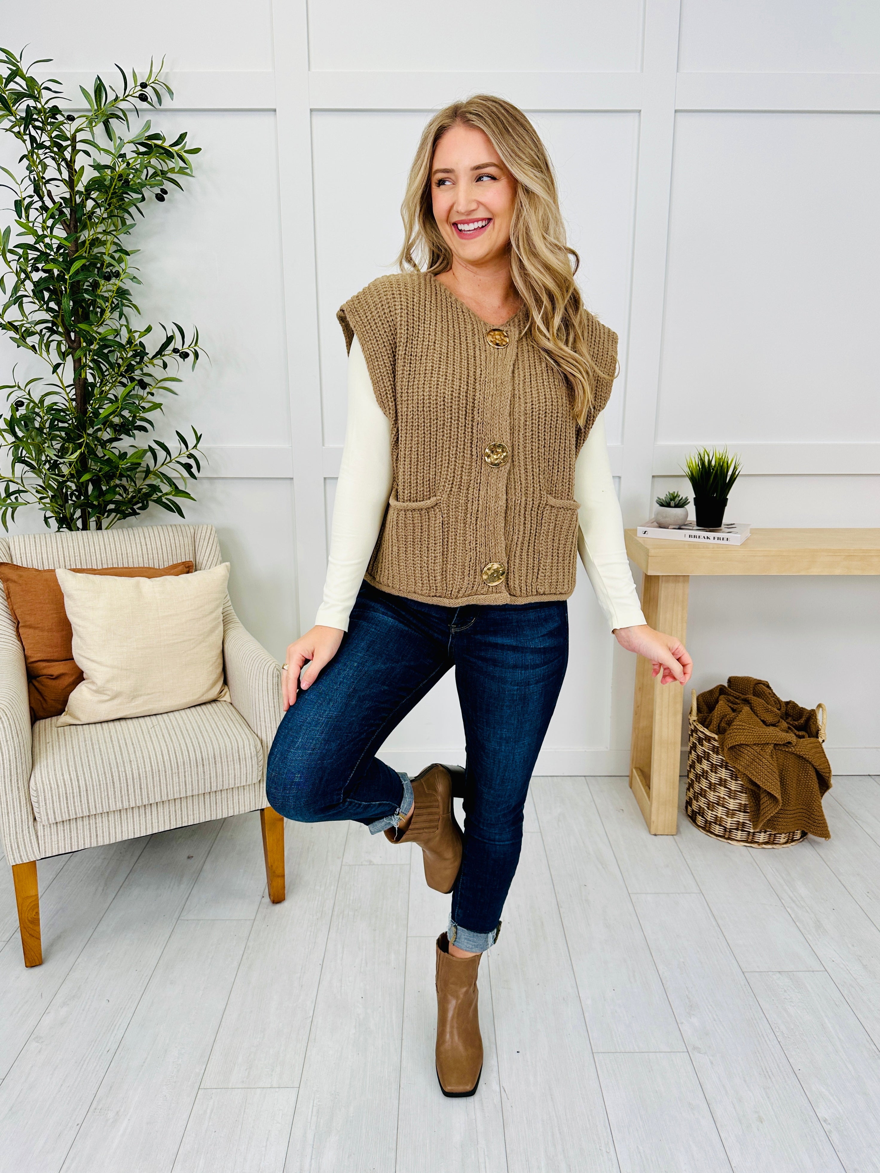 Held By The Thread Vest in Coffee