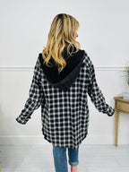 Falling For Flannel Hooded Shacket in Black