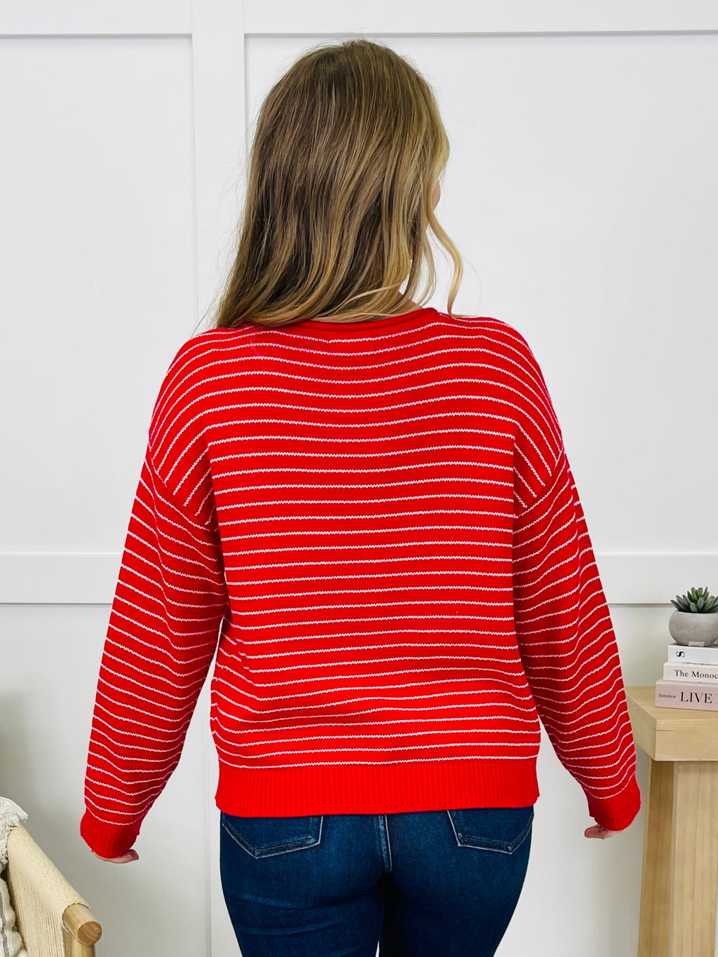 Polished In Stripes Cardigan in Red