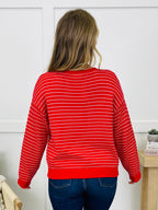Polished In Stripes Cardigan in Red