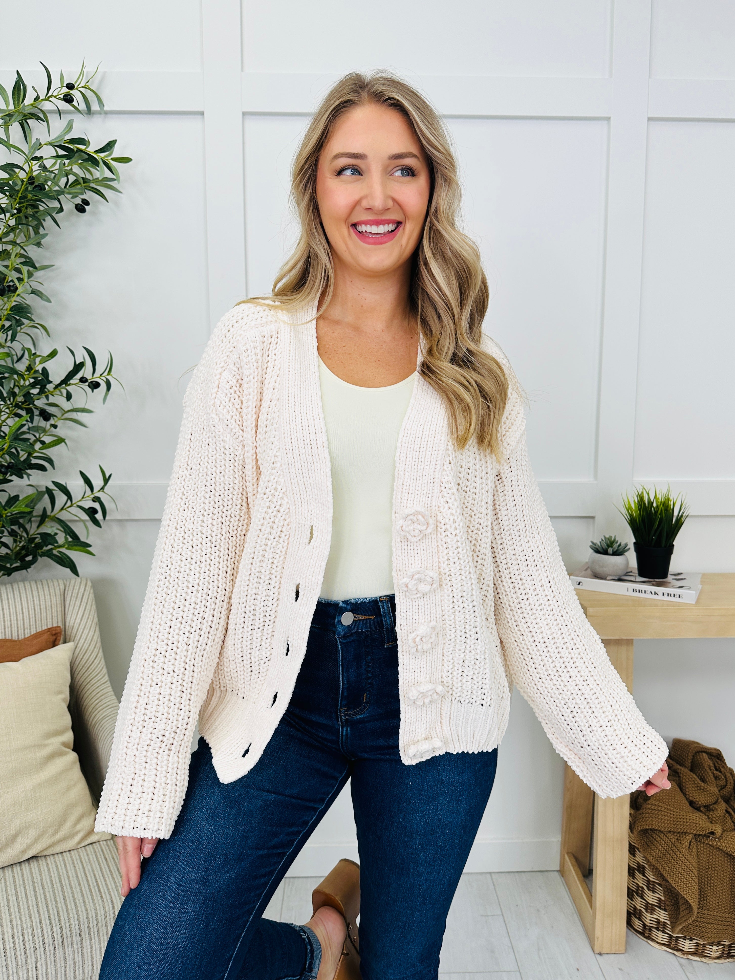 Bloom Where Buttoned Cardigan in Powder Cream