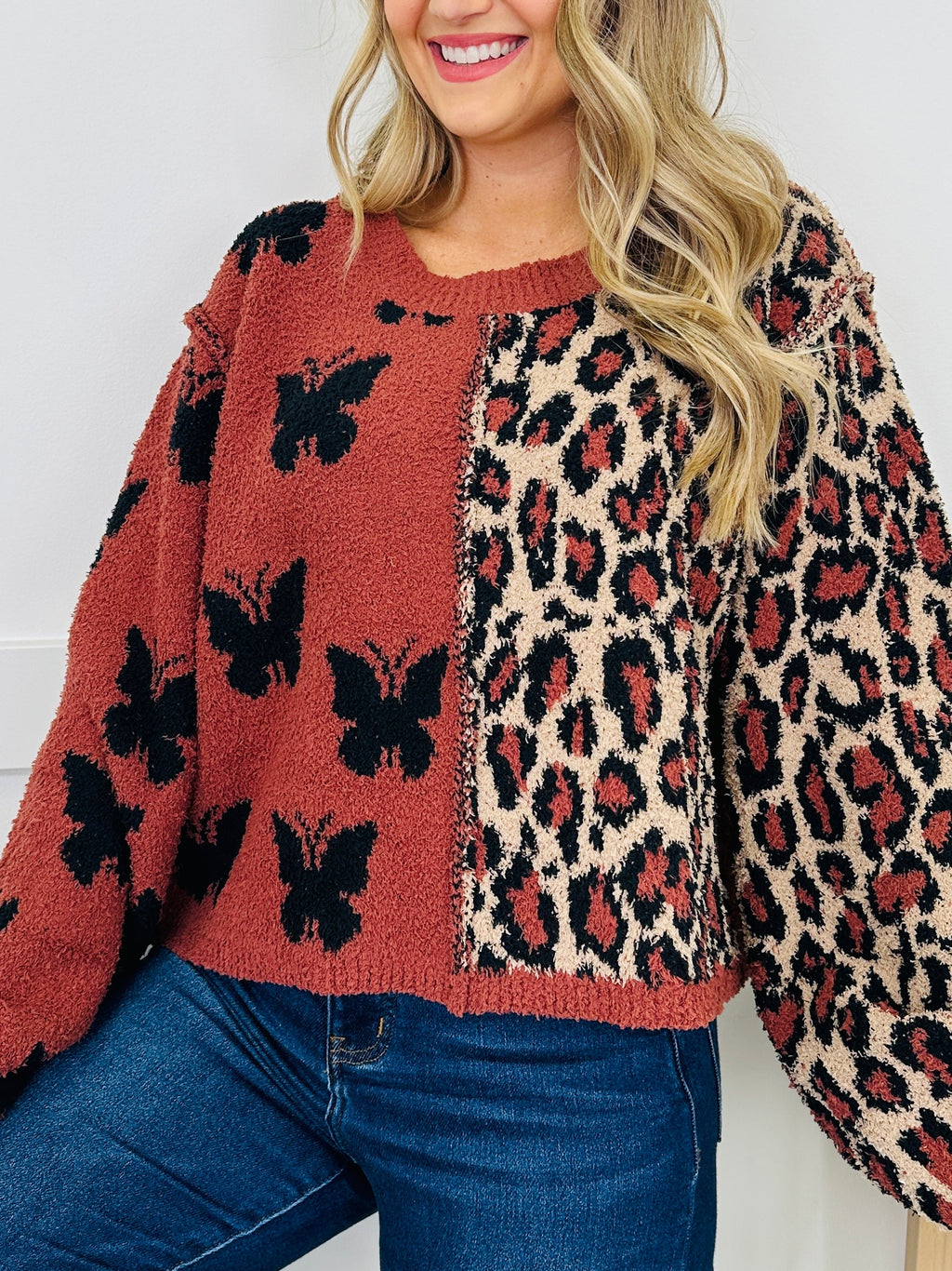 All Mixed Up Sweater in Rust Leopard