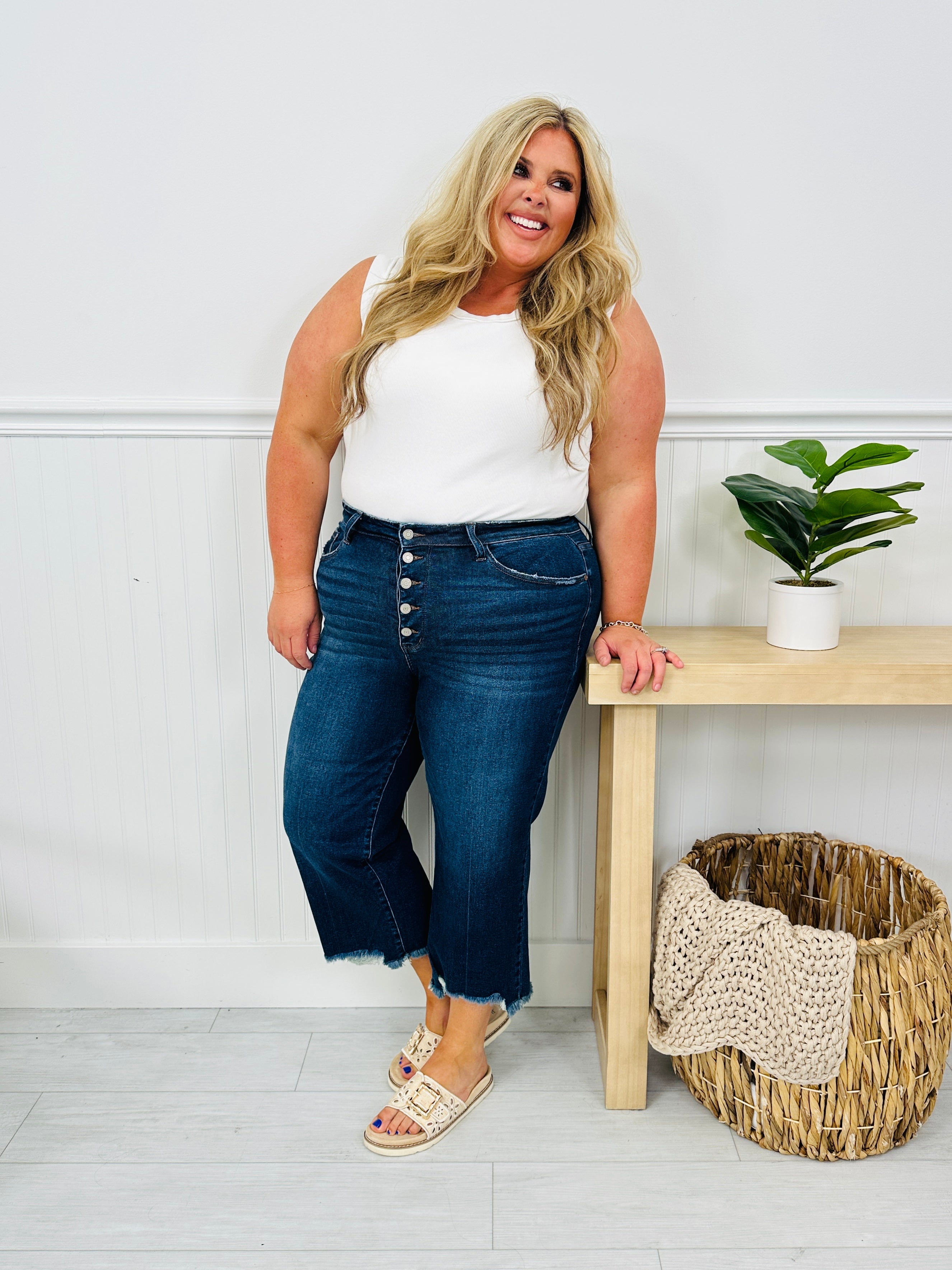 Judy Blue On The Fly Cropped Wide Leg Jeans
