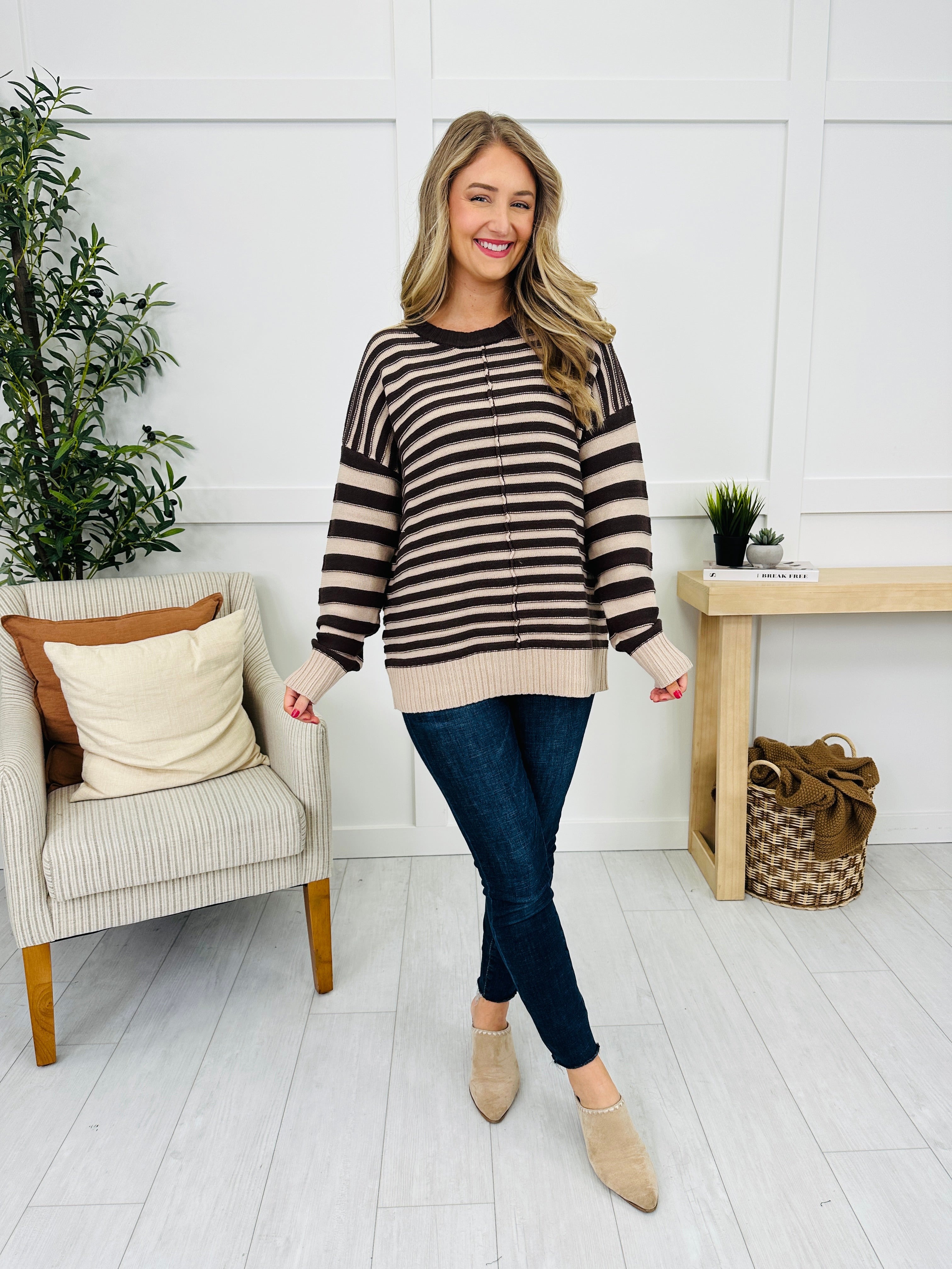 Stripe Shift Sweater in Brown
