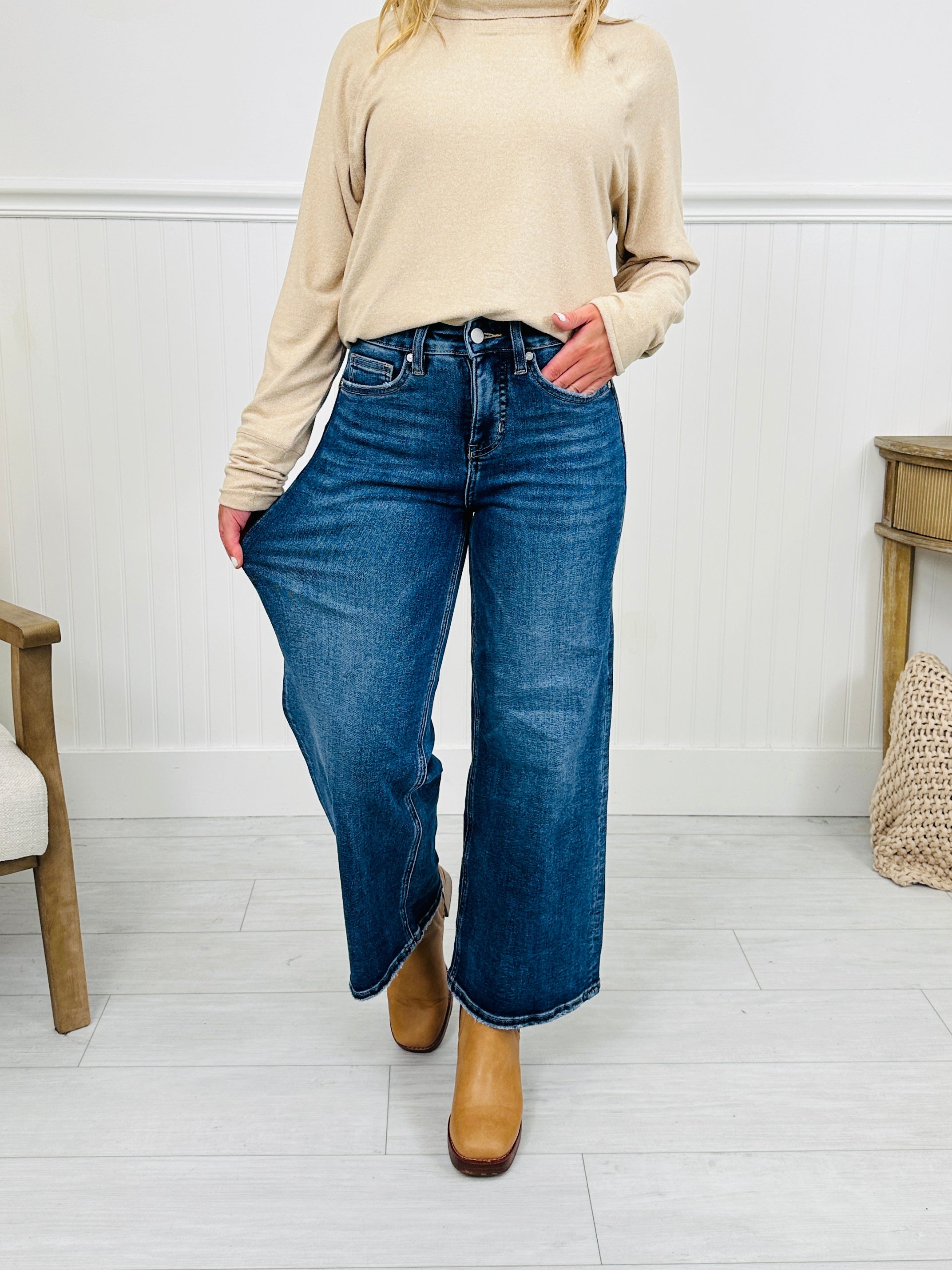 Fall After All Tummy Control Wide Leg Cropped Jeans