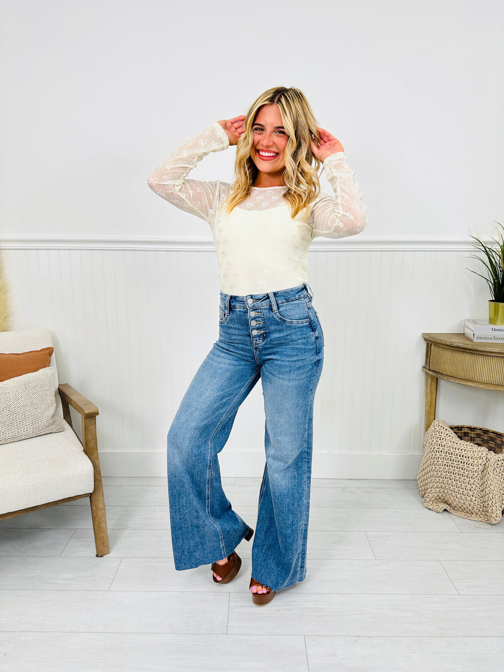 Push Your Buttons Tummy Control Wide Leg Jeans