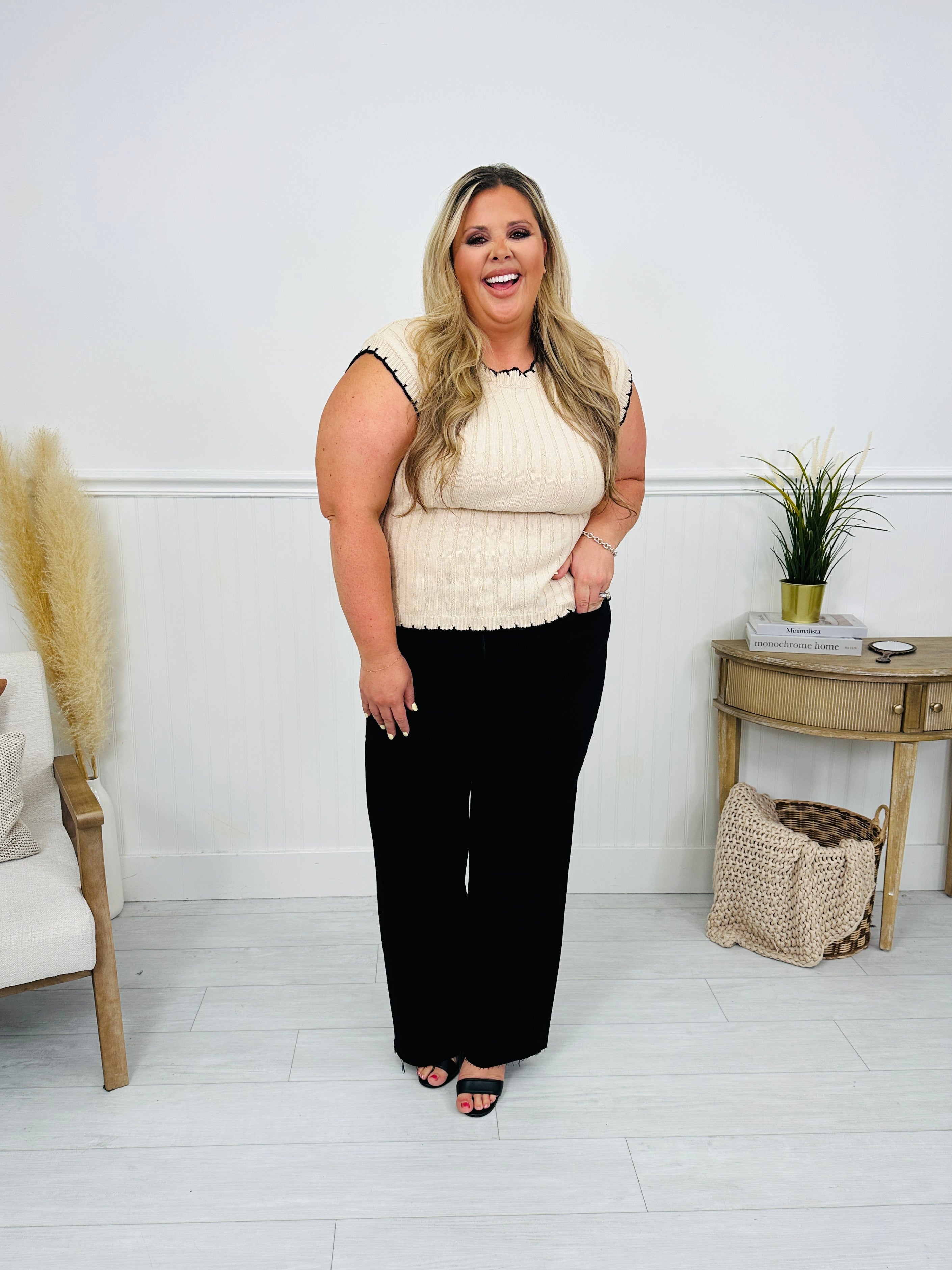 Fade To Black Tummy Control Slim Wide Leg Black Jeans