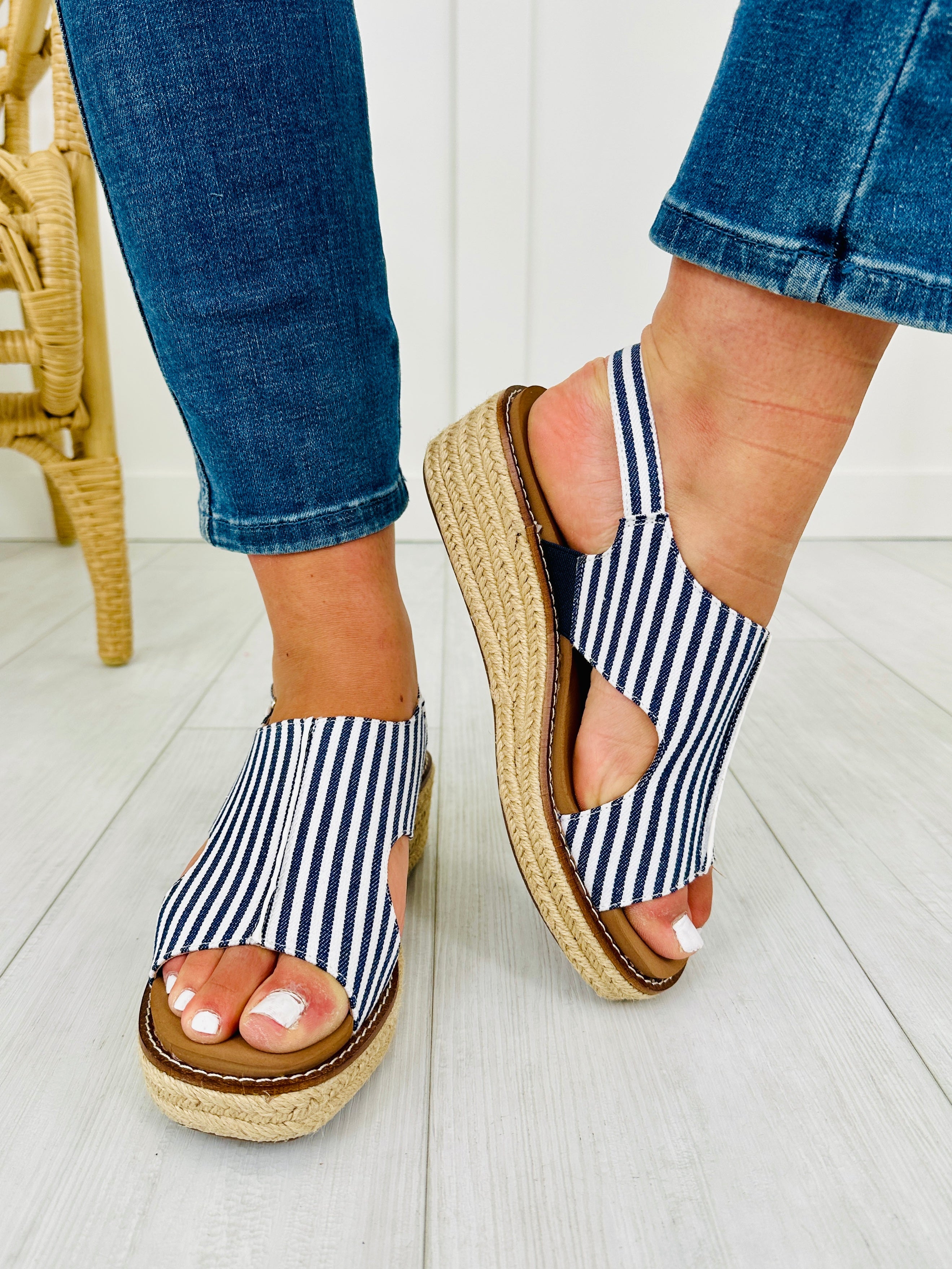Sundrenched Steps Wedges in Navy Stripe