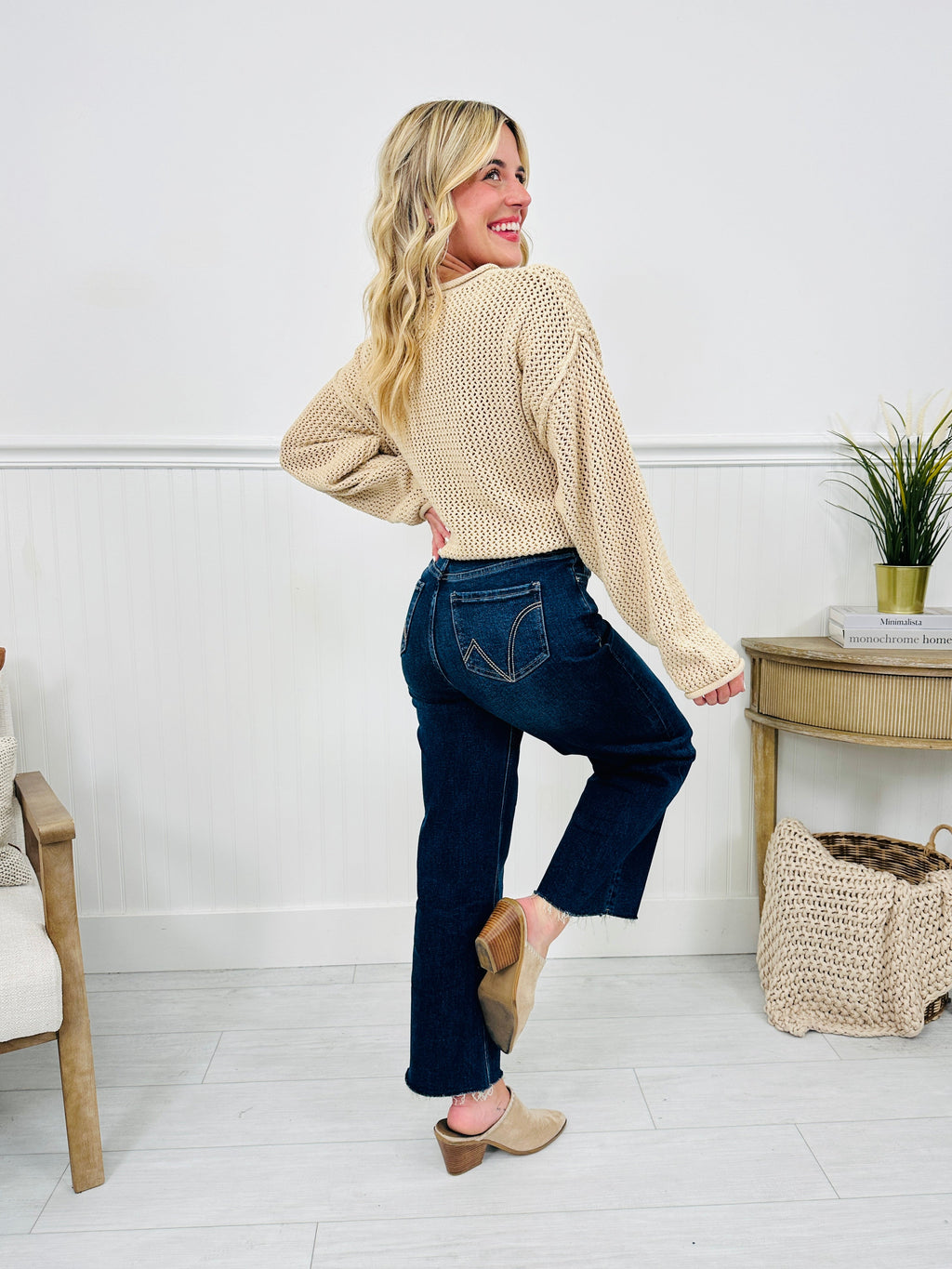 Fall Into Place Tummy Control Wide Leg Crop Jeans