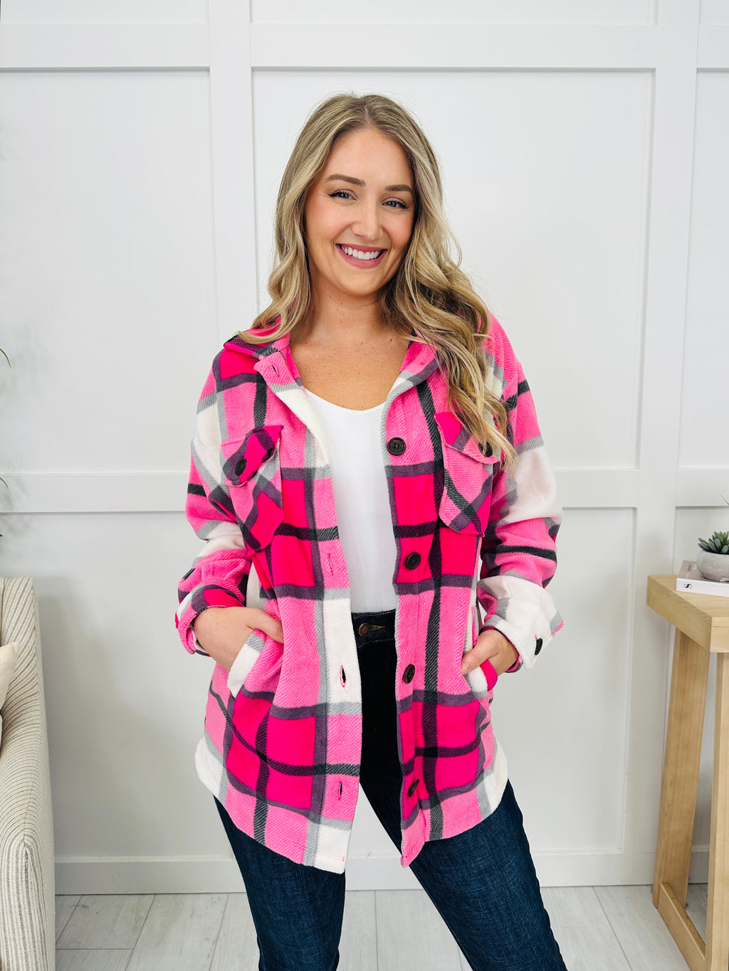 Rustic Runway Shacket in Hot Pink