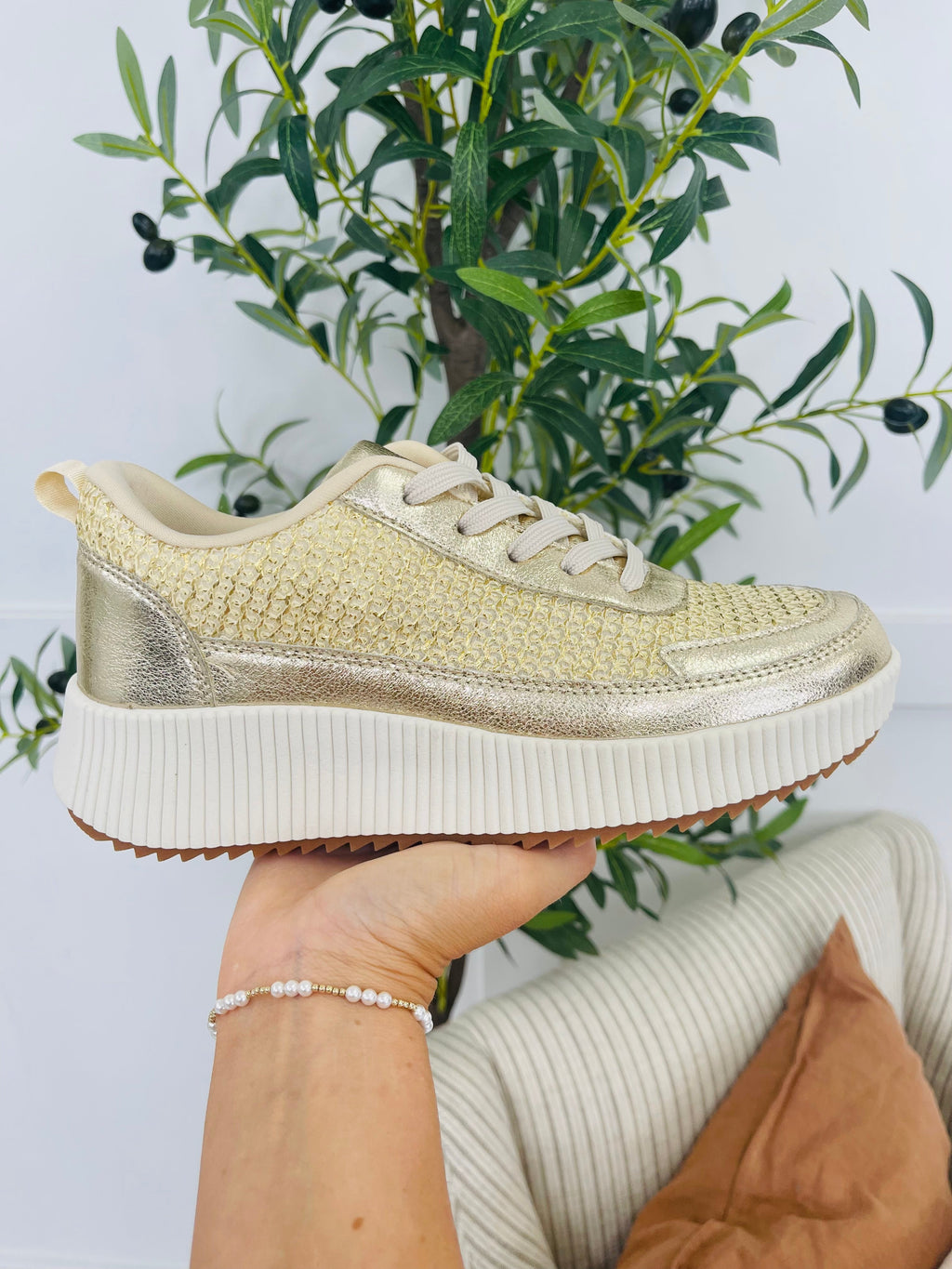 Tread The Line Sneakers in Gold